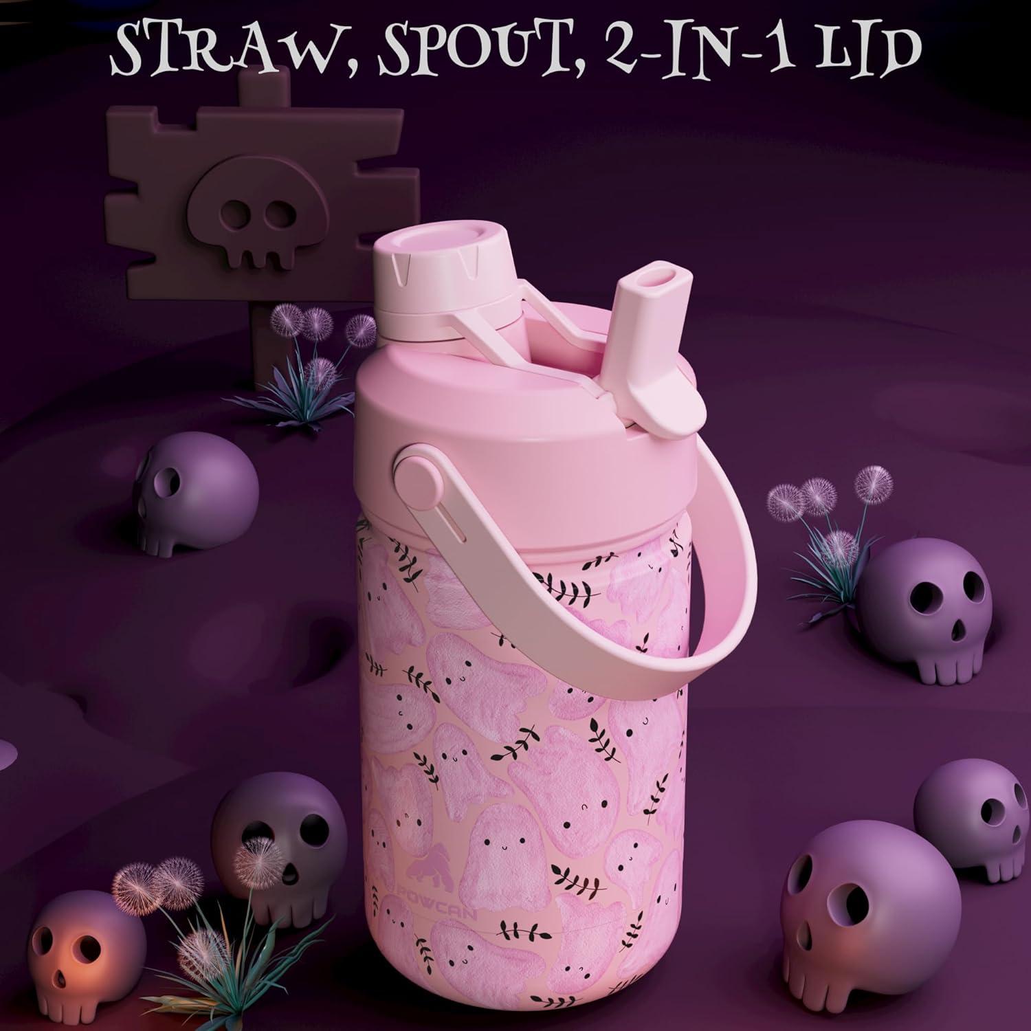 image12 oz Halloween Kids Insulated Water Bottle 2in1 Straw Spout Lid Leakproof BPAFree Keep Cold 24H Stainless Steel Cup for Party School Travel Holiday Gift for Girls Daughters Cotton BooCotton Boo with Carrier Bag