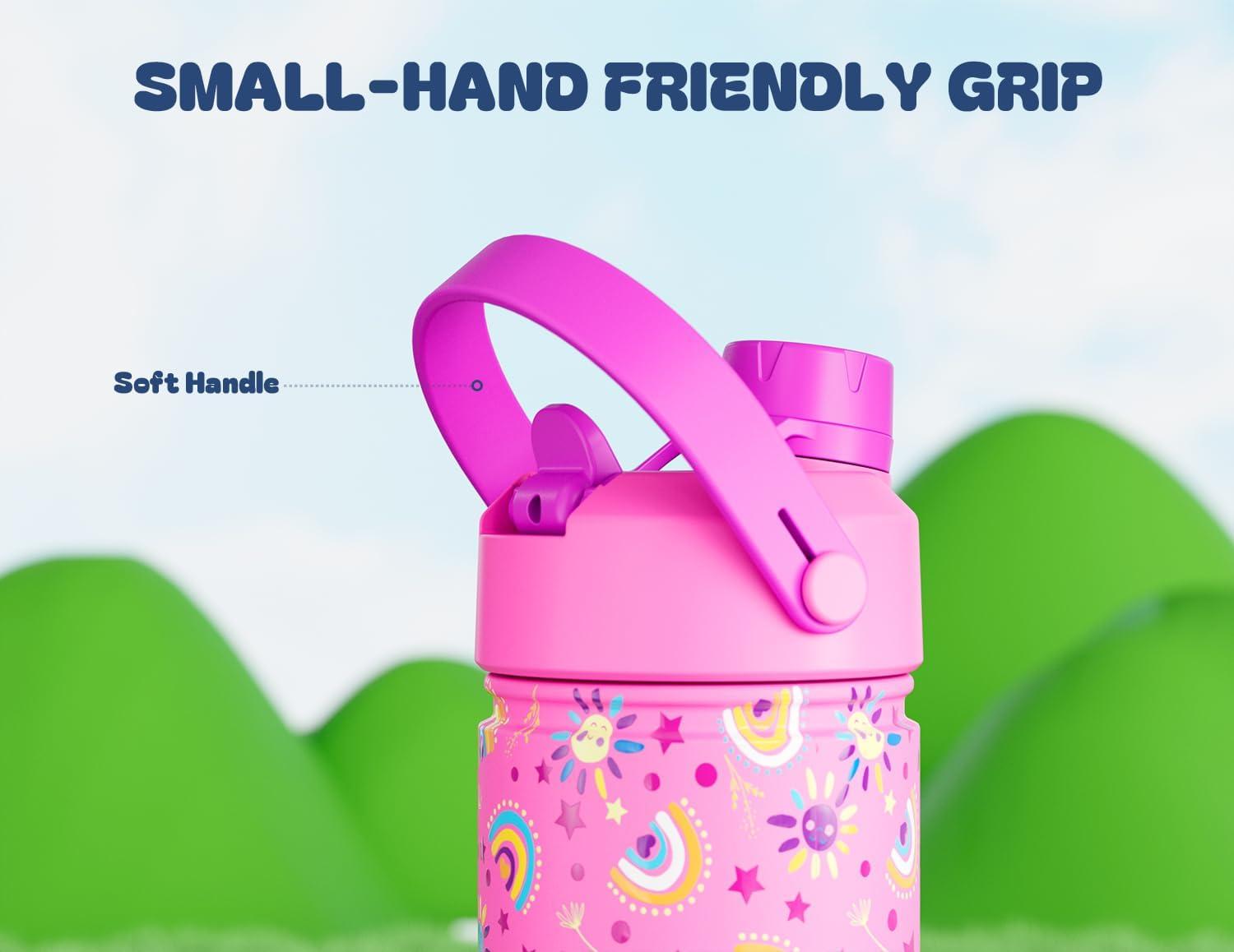 image12 oz Halloween Kids Insulated Water Bottle 2in1 Straw Spout Lid Leakproof BPAFree Keep Cold 24H Stainless Steel Cup for Party School Travel Holiday Gift for Girls Daughters Cotton BooSunny Rainbow