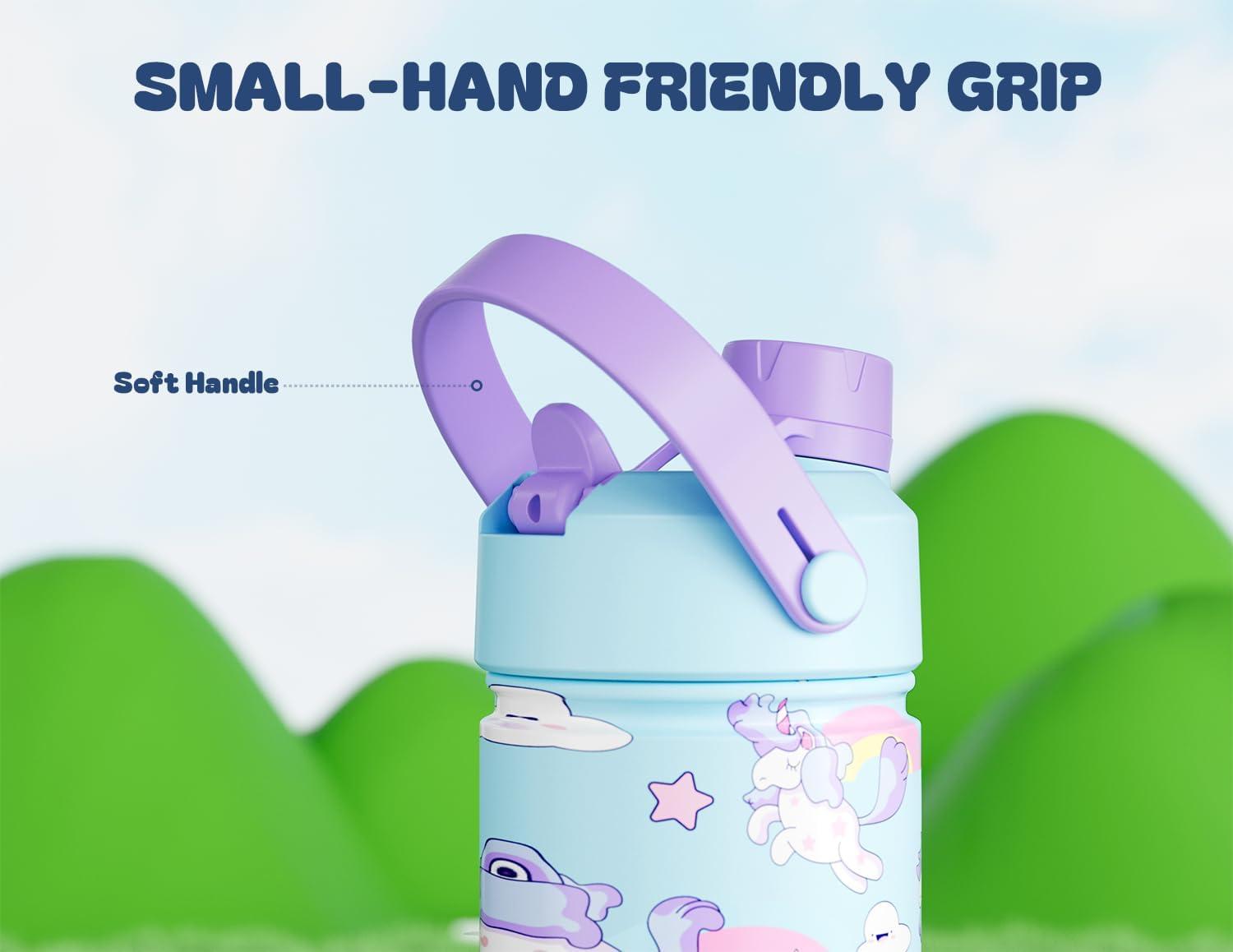 image12 oz Halloween Kids Insulated Water Bottle 2in1 Straw Spout Lid Leakproof BPAFree Keep Cold 24H Stainless Steel Cup for Party School Travel Holiday Gift for Girls Daughters Cotton BooDreamy Unicornwith Carrier Bag