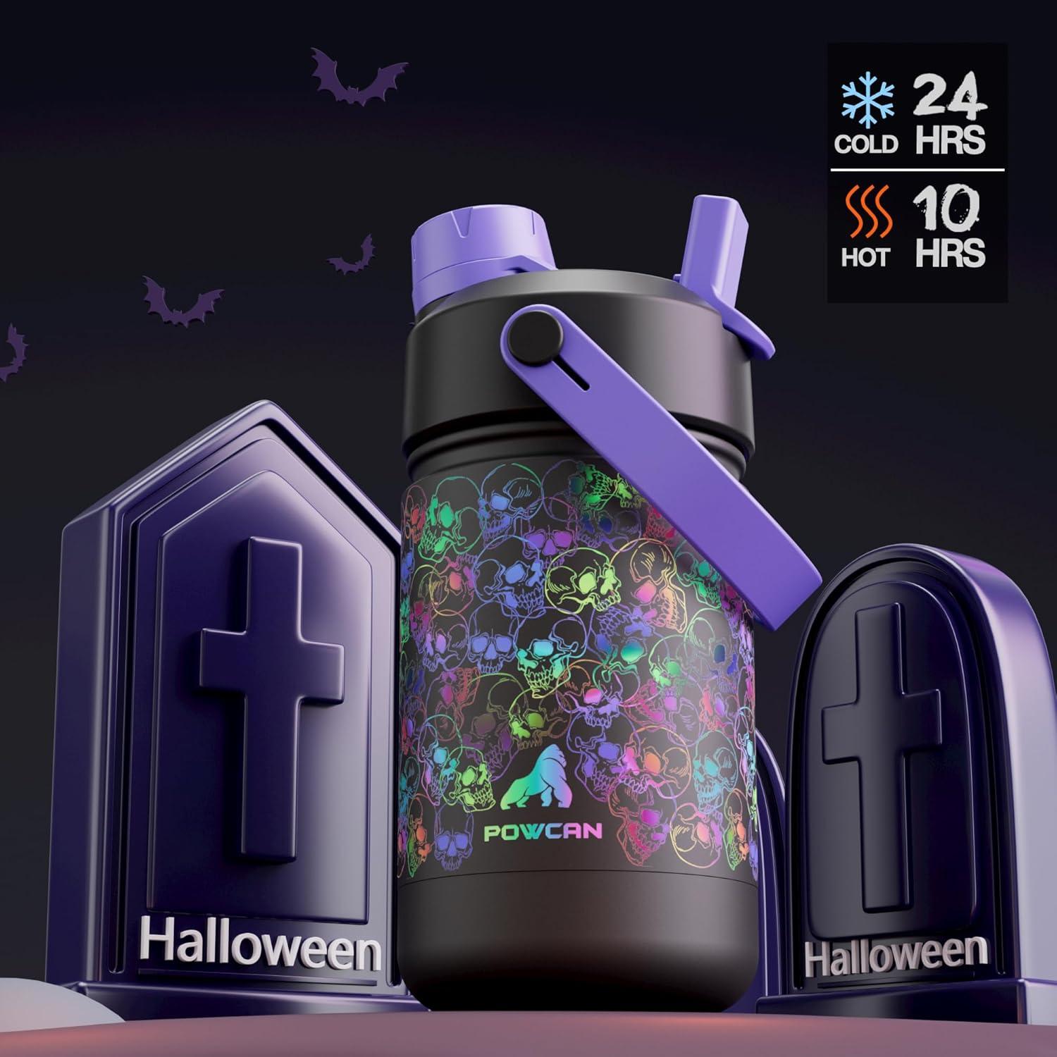 image12 oz Halloween Kids Insulated Water Bottle 2in1 Straw Spout Lid Leakproof BPAFree Keep Cold 24H Stainless Steel Cup for Party School Travel Holiday Gift for Girls Daughters Cotton BooLuminous Souls Full GlowinDark Set