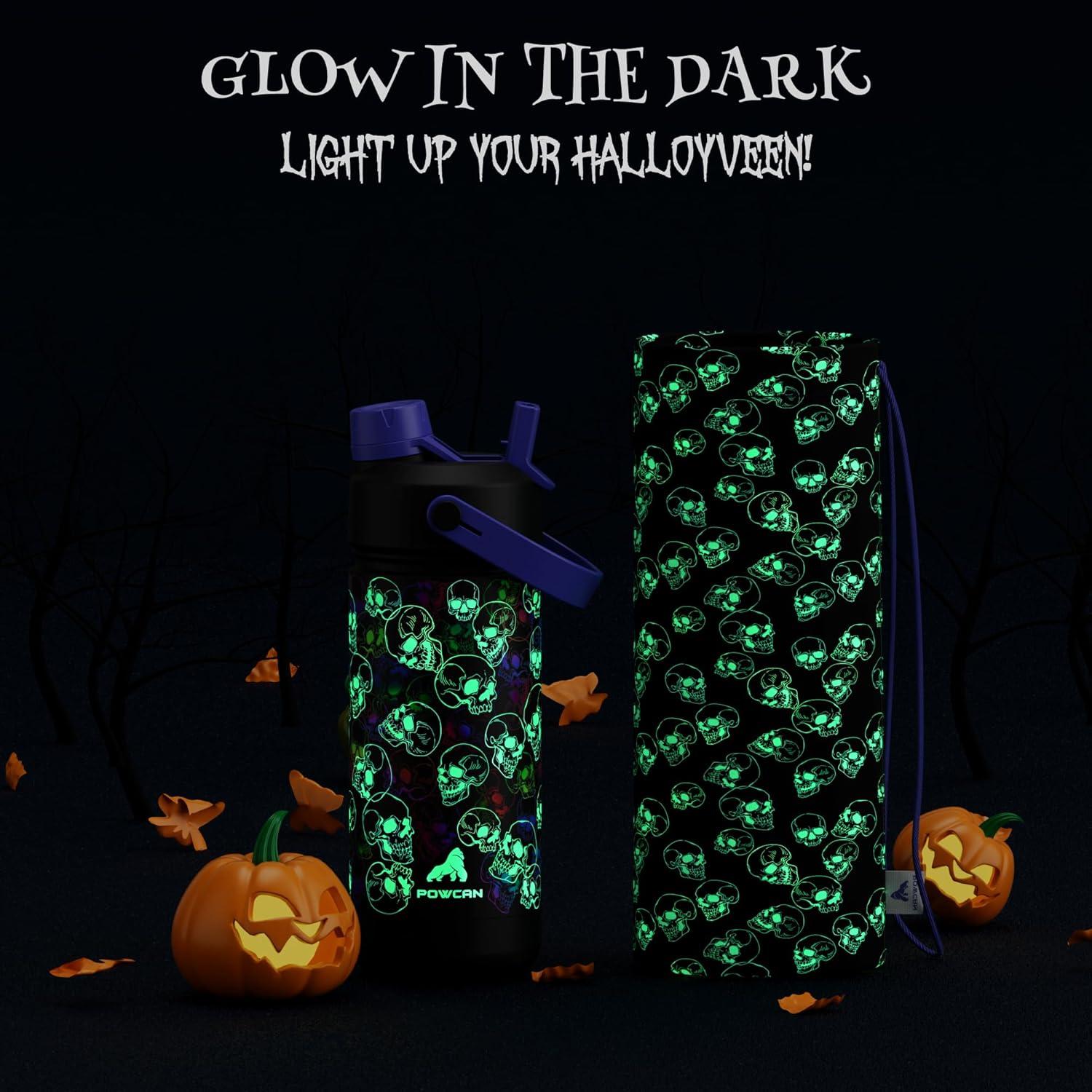 image12 oz Halloween Kids Insulated Water Bottle 2in1 Straw Spout Lid Leakproof BPAFree Keep Cold 24H Stainless Steel Cup for Party School Travel Holiday Gift for Girls Daughters Cotton BooLuminous Souls Full GlowinDark Set