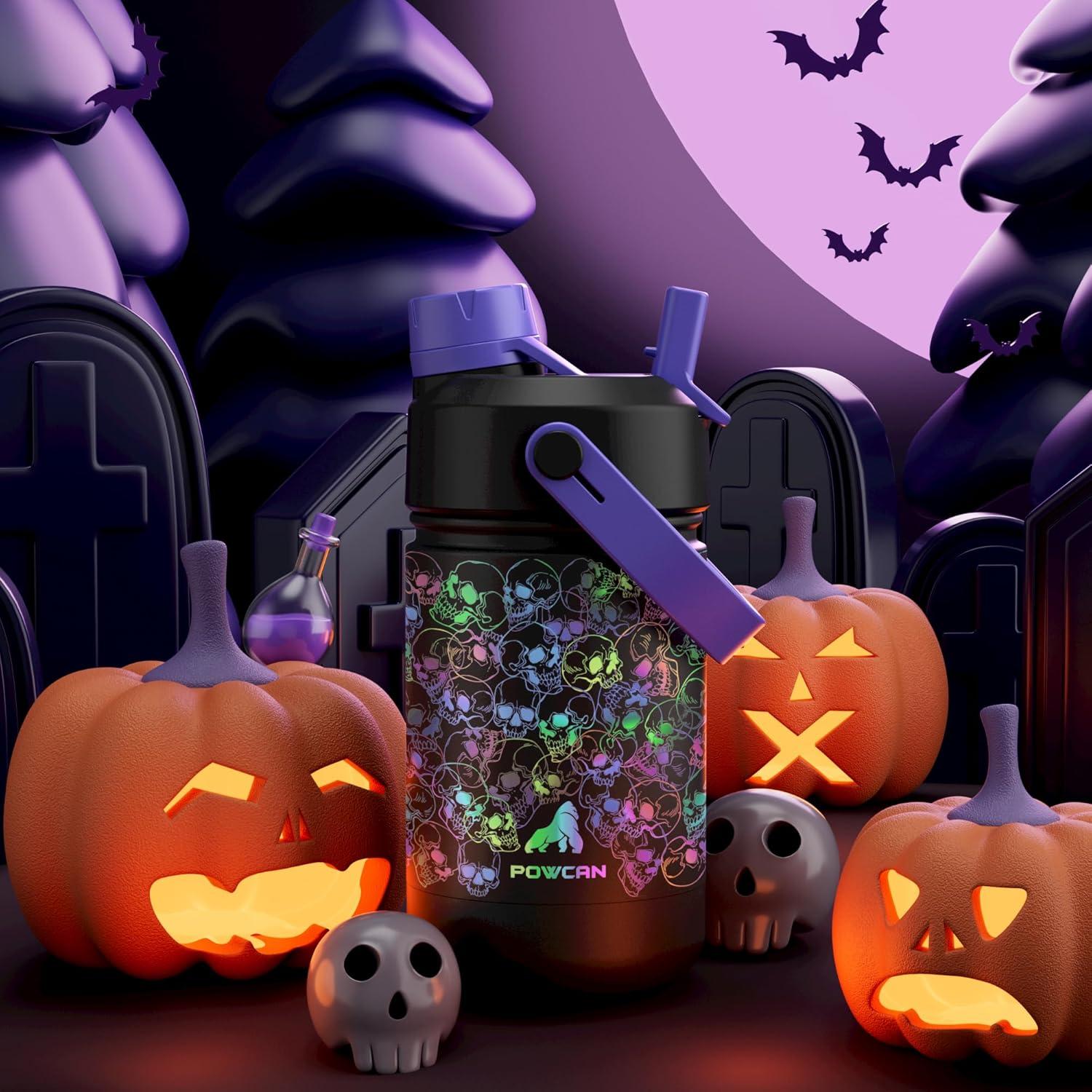 image12 oz Halloween Kids Insulated Water Bottle 2in1 Straw Spout Lid Leakproof BPAFree Keep Cold 24H Stainless Steel Cup for Party School Travel Holiday Gift for Girls Daughters Cotton BooLuminous Souls Full GlowinDark Set