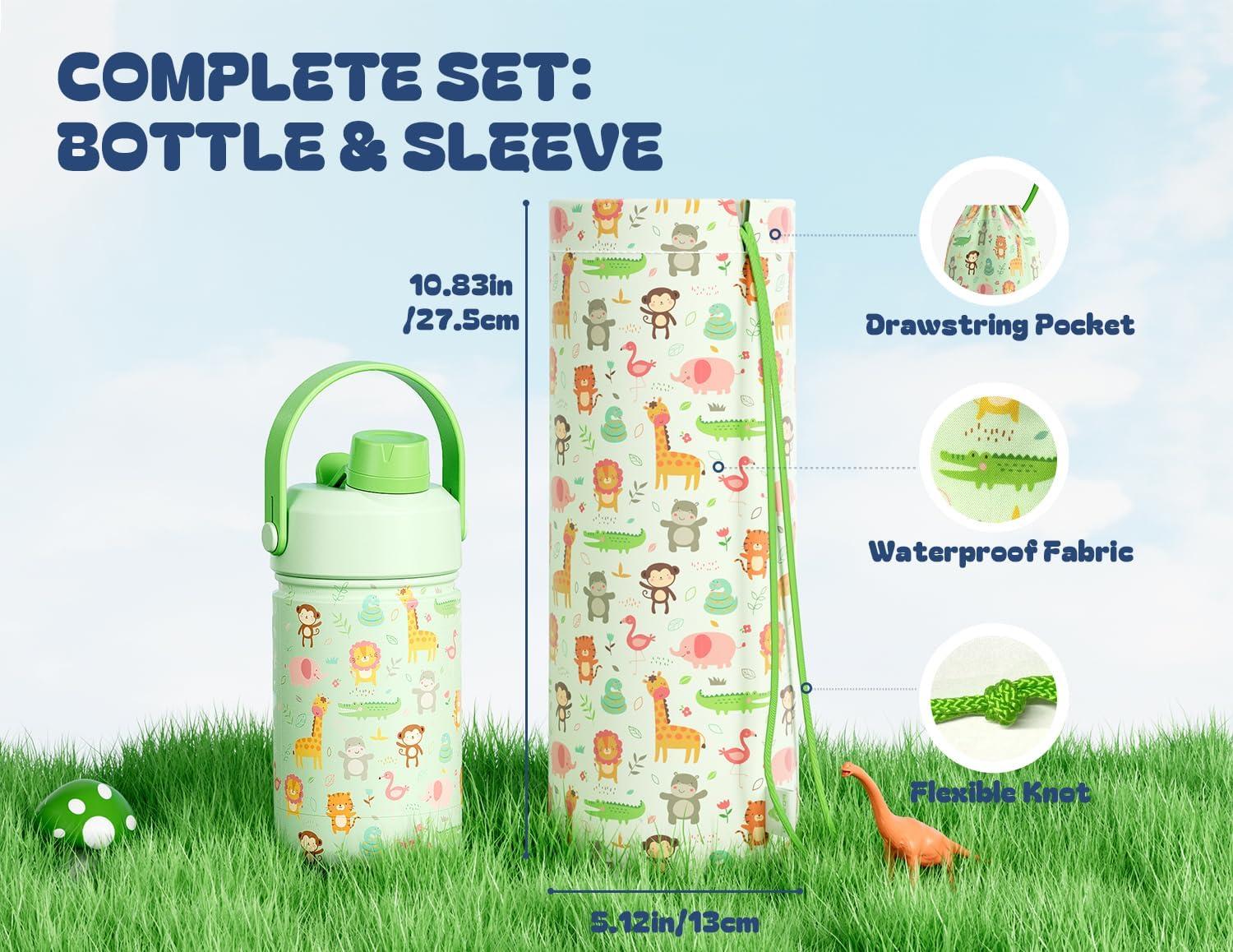 image12 oz Halloween Kids Insulated Water Bottle 2in1 Straw Spout Lid Leakproof BPAFree Keep Cold 24H Stainless Steel Cup for Party School Travel Holiday Gift for Girls Daughters Cotton BooCritter Carnival with Carrier Bag
