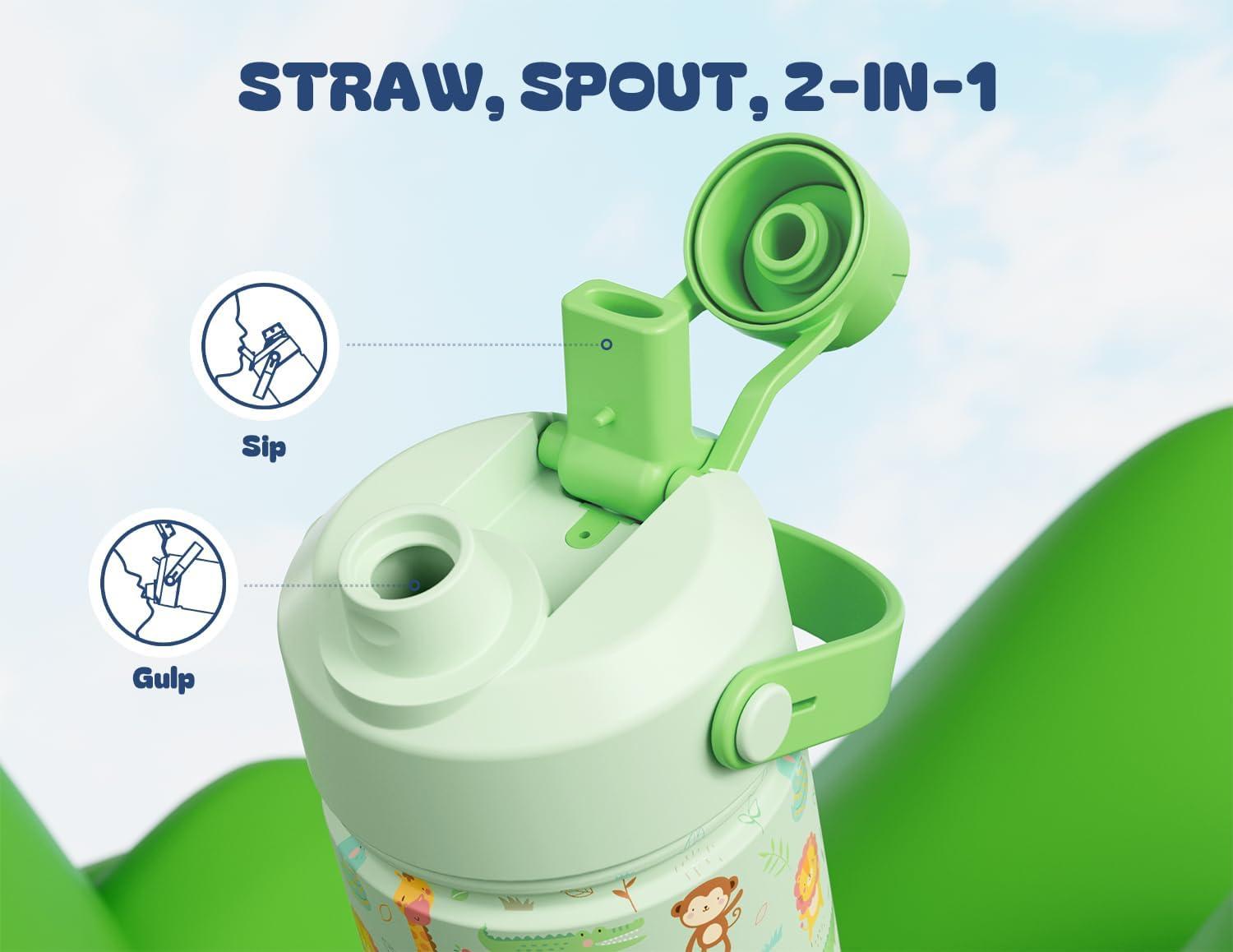 image12 oz Halloween Kids Insulated Water Bottle 2in1 Straw Spout Lid Leakproof BPAFree Keep Cold 24H Stainless Steel Cup for Party School Travel Holiday Gift for Girls Daughters Cotton BooCritter Carnival with Carrier Bag