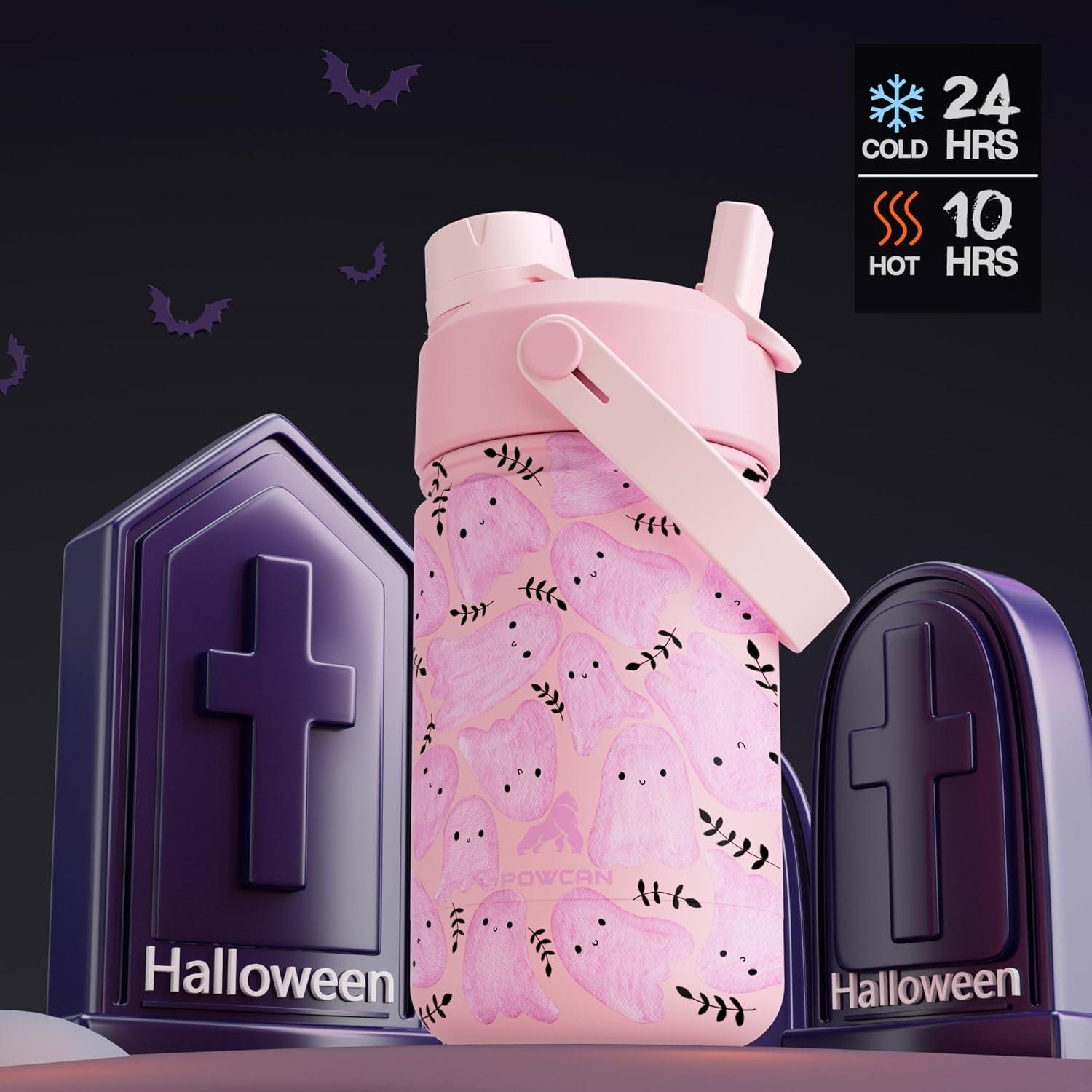 image12 oz Halloween Kids Insulated Water Bottle 2in1 Straw Spout Lid Leakproof BPAFree Keep Cold 24H Stainless Steel Cup for Party School Travel Holiday Gift for Girls Daughters Cotton BooCotton Boo with Carrier Bag