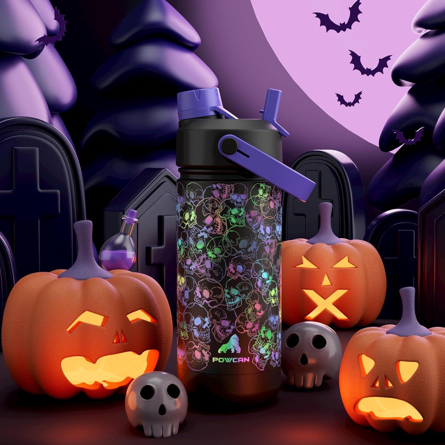 image12 oz Halloween Kids Insulated Water Bottle 2in1 Straw Spout Lid Leakproof BPAFree Keep Cold 24H Stainless Steel Cup for Party School Travel Holiday Gift for Girls Daughters Cotton BooLuminous Souls Full GlowinDark Set