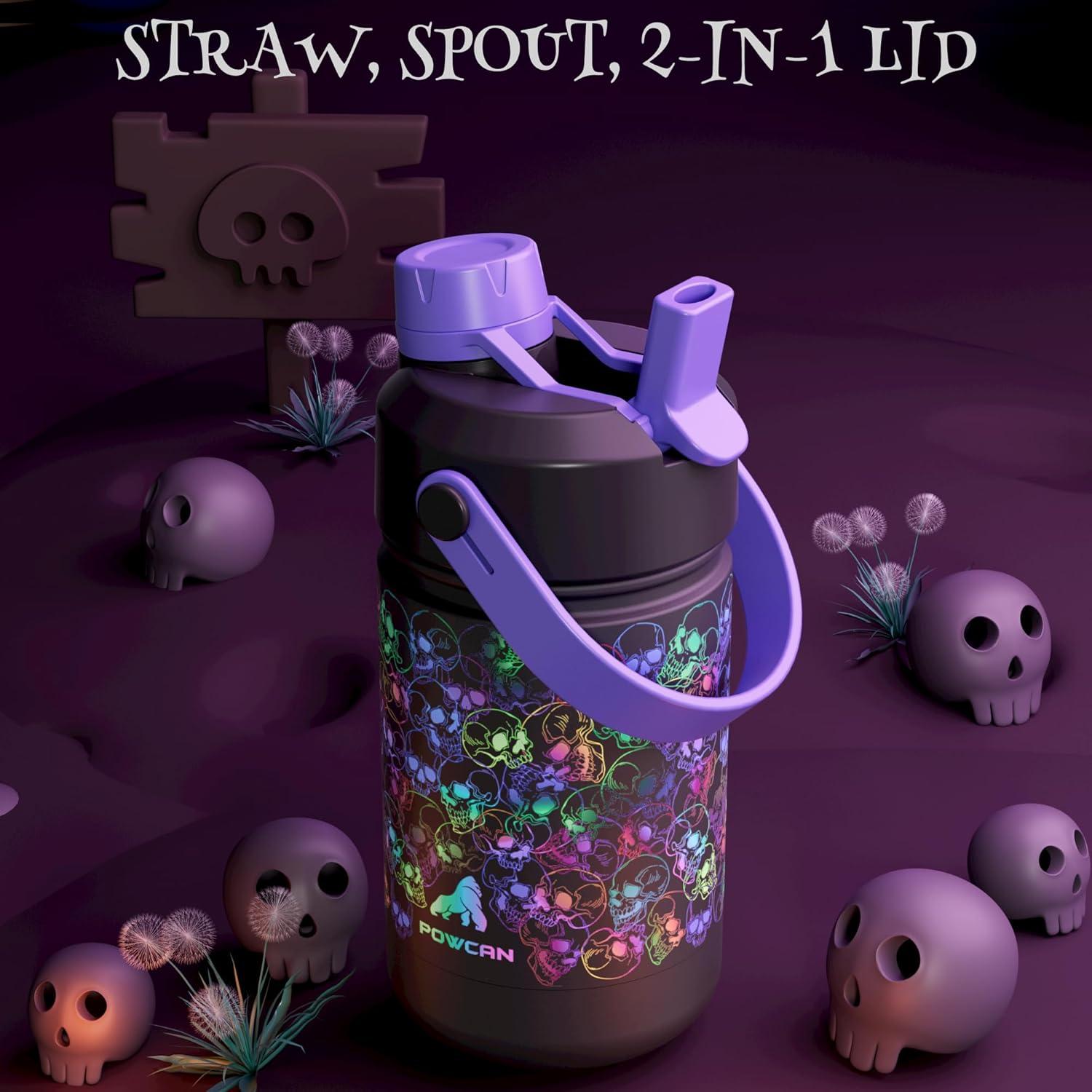 image12 oz Halloween Kids Insulated Water Bottle 2in1 Straw Spout Lid Leakproof BPAFree Keep Cold 24H Stainless Steel Cup for Party School Travel Holiday Gift for Girls Daughters Cotton BooLuminous Souls Full GlowinDark Set