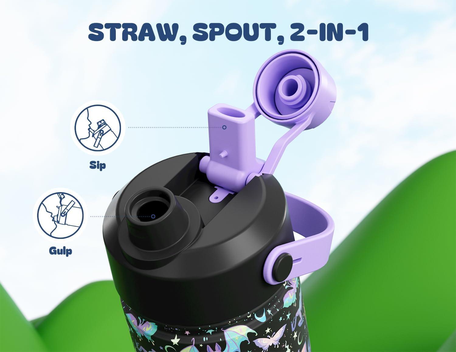 image12 oz Halloween Kids Insulated Water Bottle 2in1 Straw Spout Lid Leakproof BPAFree Keep Cold 24H Stainless Steel Cup for Party School Travel Holiday Gift for Girls Daughters Cotton BooLambs Lullaby