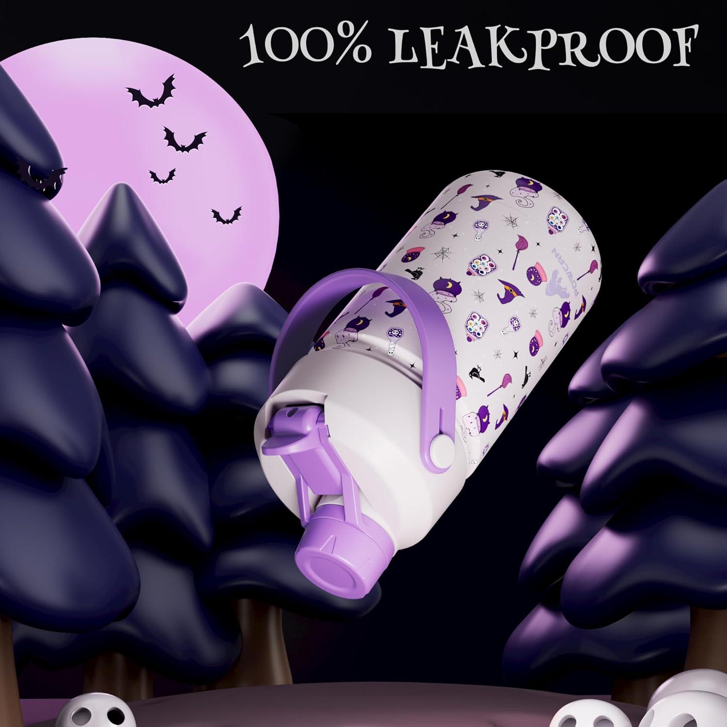 image12 oz Halloween Kids Insulated Water Bottle 2in1 Straw Spout Lid Leakproof BPAFree Keep Cold 24H Stainless Steel Cup for Party School Travel Holiday Gift for Girls Daughters Cotton BooWitching Hour with Carrier Bag