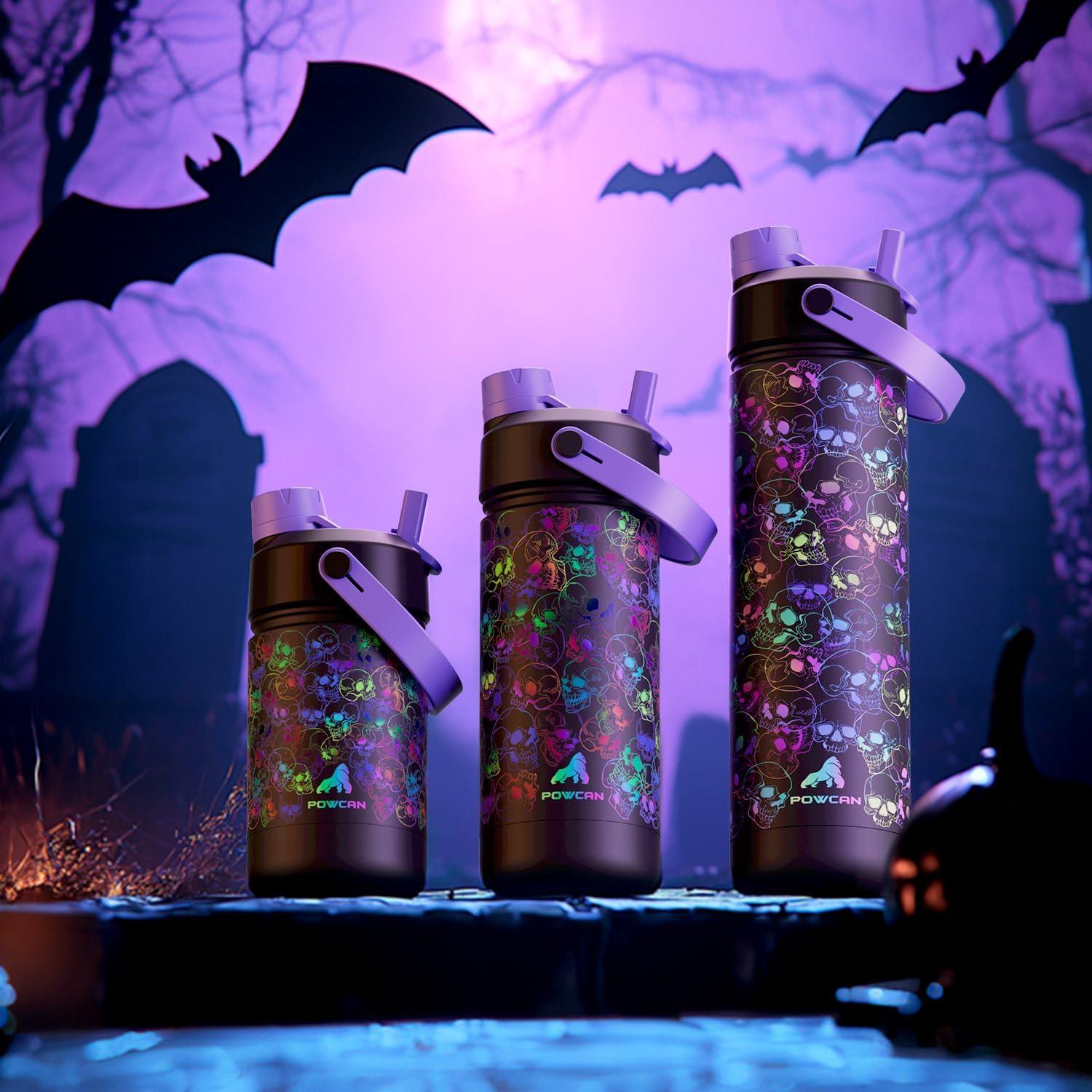 image12 oz Halloween Kids Insulated Water Bottle 2in1 Straw Spout Lid Leakproof BPAFree Keep Cold 24H Stainless Steel Cup for Party School Travel Holiday Gift for Girls Daughters Cotton BooLuminous Souls Full GlowinDark Set