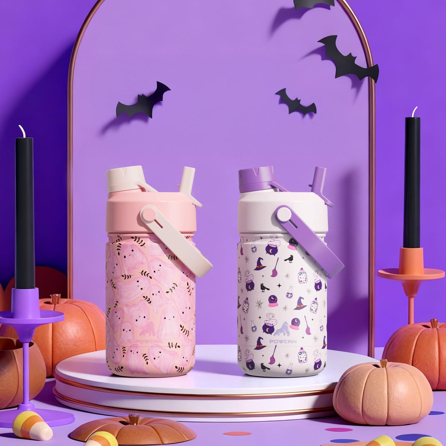 image12 oz Halloween Kids Insulated Water Bottle 2in1 Straw Spout Lid Leakproof BPAFree Keep Cold 24H Stainless Steel Cup for Party School Travel Holiday Gift for Girls Daughters Cotton BooCotton Boo with Carrier Bag