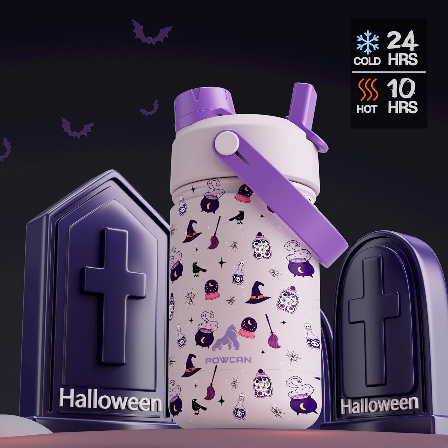 image12 oz Halloween Kids Insulated Water Bottle 2in1 Straw Spout Lid Leakproof BPAFree Keep Cold 24H Stainless Steel Cup for Party School Travel Holiday Gift for Girls Daughters Cotton BooWitching Hour with Carrier Bag