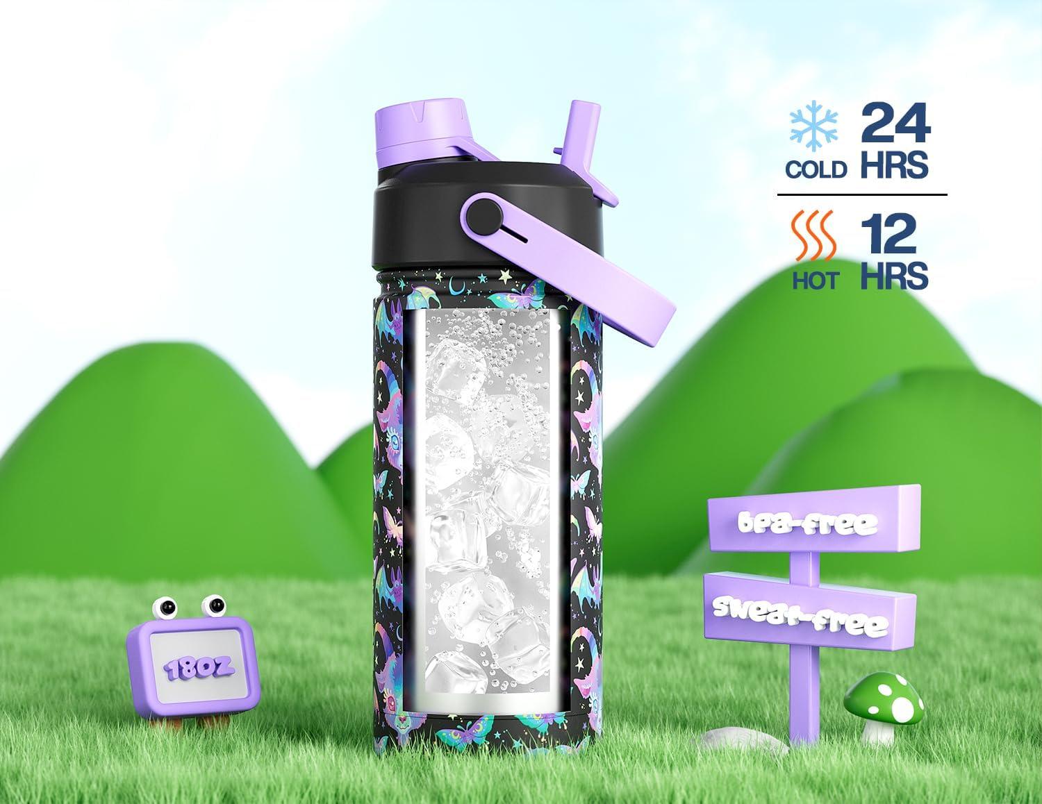 image12 oz Halloween Kids Insulated Water Bottle 2in1 Straw Spout Lid Leakproof BPAFree Keep Cold 24H Stainless Steel Cup for Party School Travel Holiday Gift for Girls Daughters Cotton BooLambs Lullaby