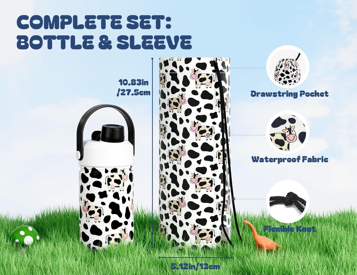 image12 oz Halloween Kids Insulated Water Bottle 2in1 Straw Spout Lid Leakproof BPAFree Keep Cold 24H Stainless Steel Cup for Party School Travel Holiday Gift for Girls Daughters Cotton BooMoo Moo Cow with Carrier Bag