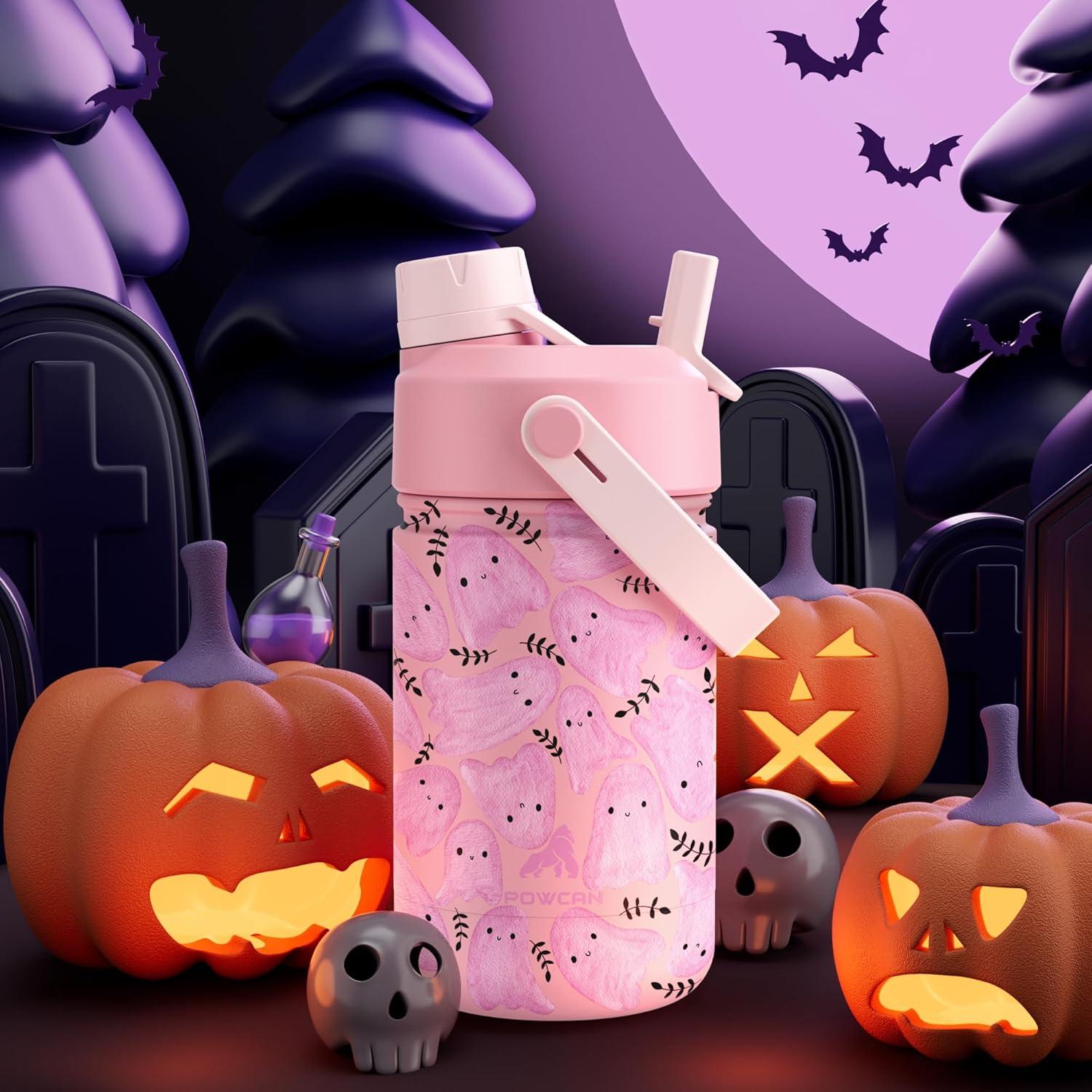image12 oz Halloween Kids Insulated Water Bottle 2in1 Straw Spout Lid Leakproof BPAFree Keep Cold 24H Stainless Steel Cup for Party School Travel Holiday Gift for Girls Daughters Cotton BooCotton Boo with Carrier Bag