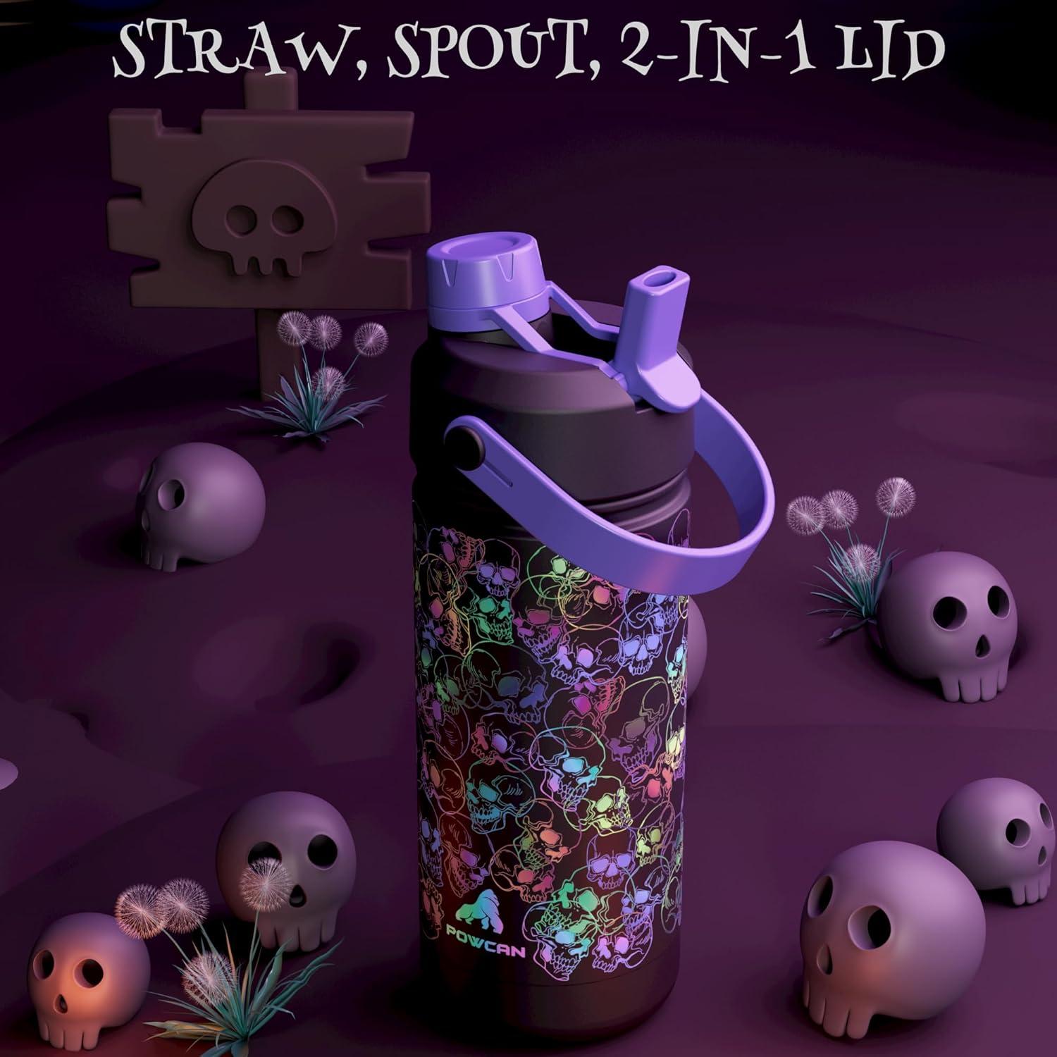 image12 oz Halloween Kids Insulated Water Bottle 2in1 Straw Spout Lid Leakproof BPAFree Keep Cold 24H Stainless Steel Cup for Party School Travel Holiday Gift for Girls Daughters Cotton BooLuminous Souls Full GlowinDark Set