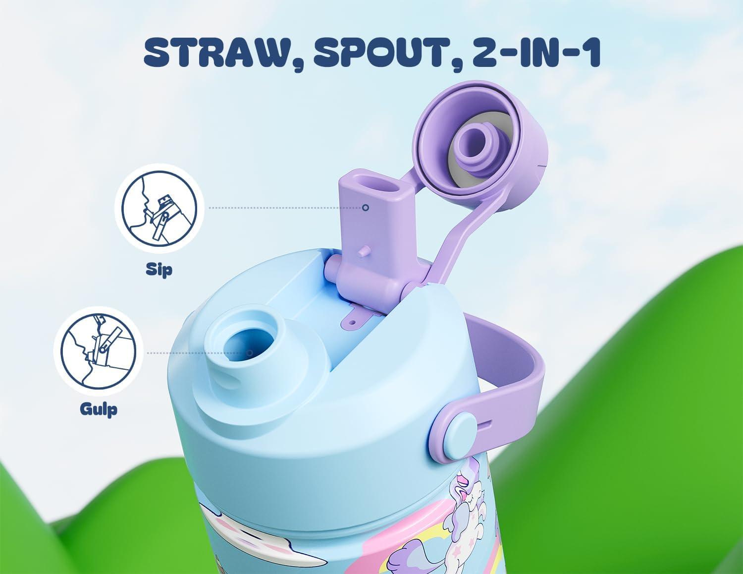 image12 oz Halloween Kids Insulated Water Bottle 2in1 Straw Spout Lid Leakproof BPAFree Keep Cold 24H Stainless Steel Cup for Party School Travel Holiday Gift for Girls Daughters Cotton BooDreamy Unicornwith Carrier Bag