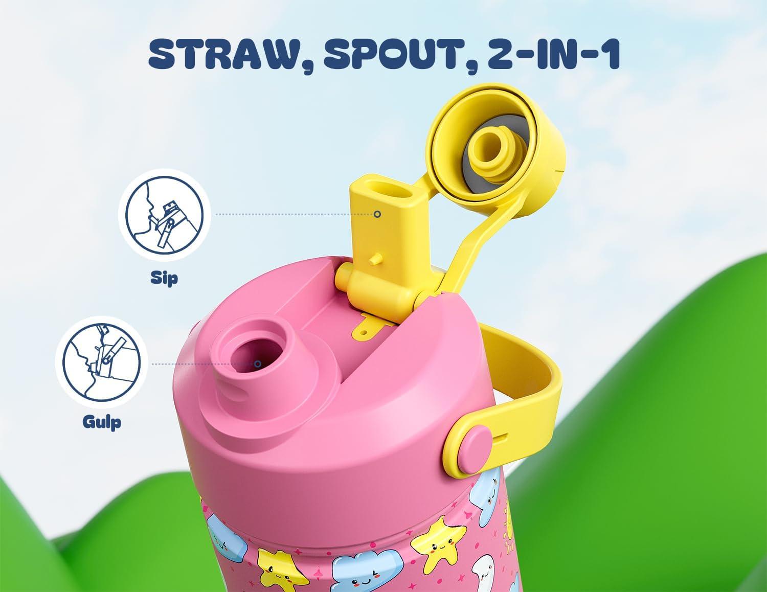 image12 oz Halloween Kids Insulated Water Bottle 2in1 Straw Spout Lid Leakproof BPAFree Keep Cold 24H Stainless Steel Cup for Party School Travel Holiday Gift for Girls Daughters Cotton BooSunny Dreamswith Carrier Bag