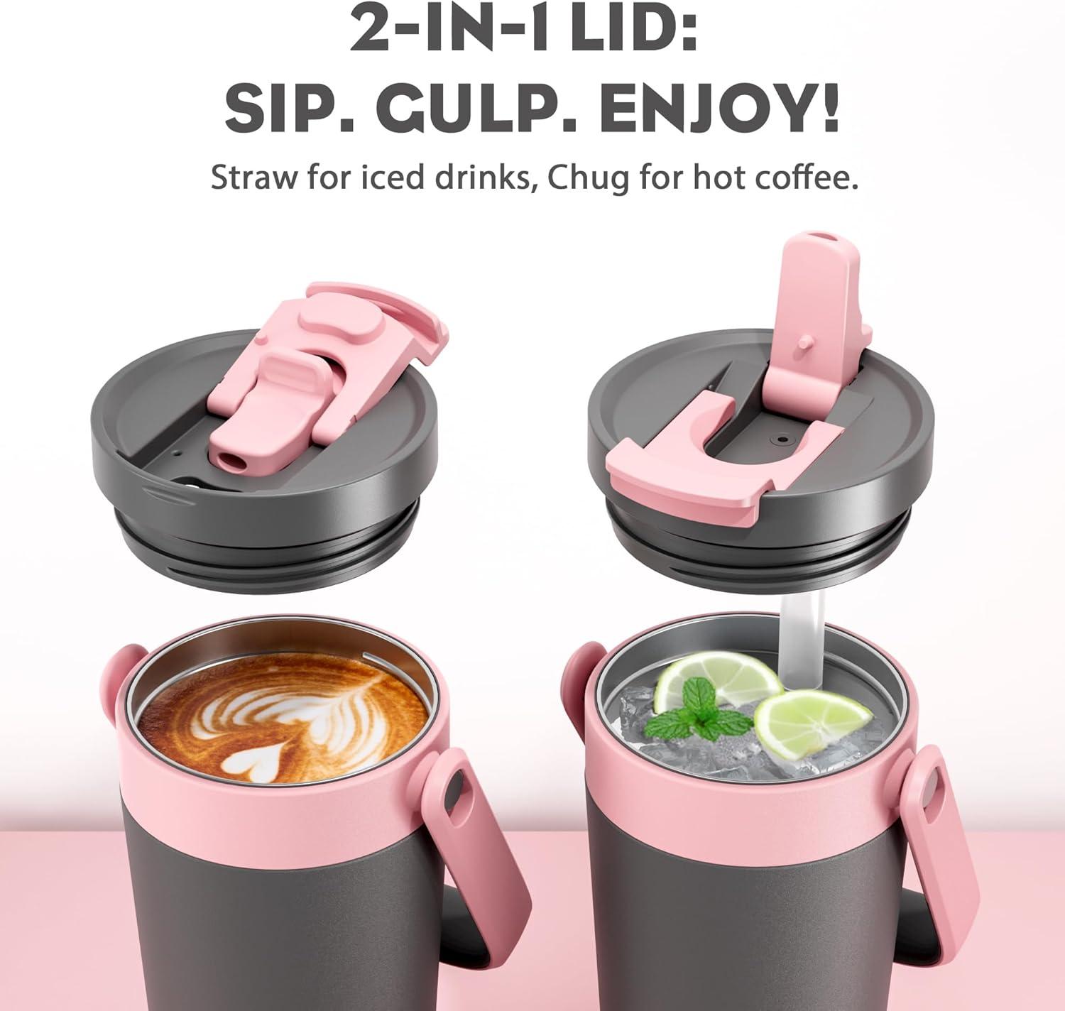 image16 oz Insulated Coffee Mug for Work 2in1 Straw Flip Lid Keep Cold 24H Fit in Car Cupholder Leakproof Stainless Steel Coffee Tumbler with Handle for Travel Outdoor Camping and Gifts DeepseaRebellion