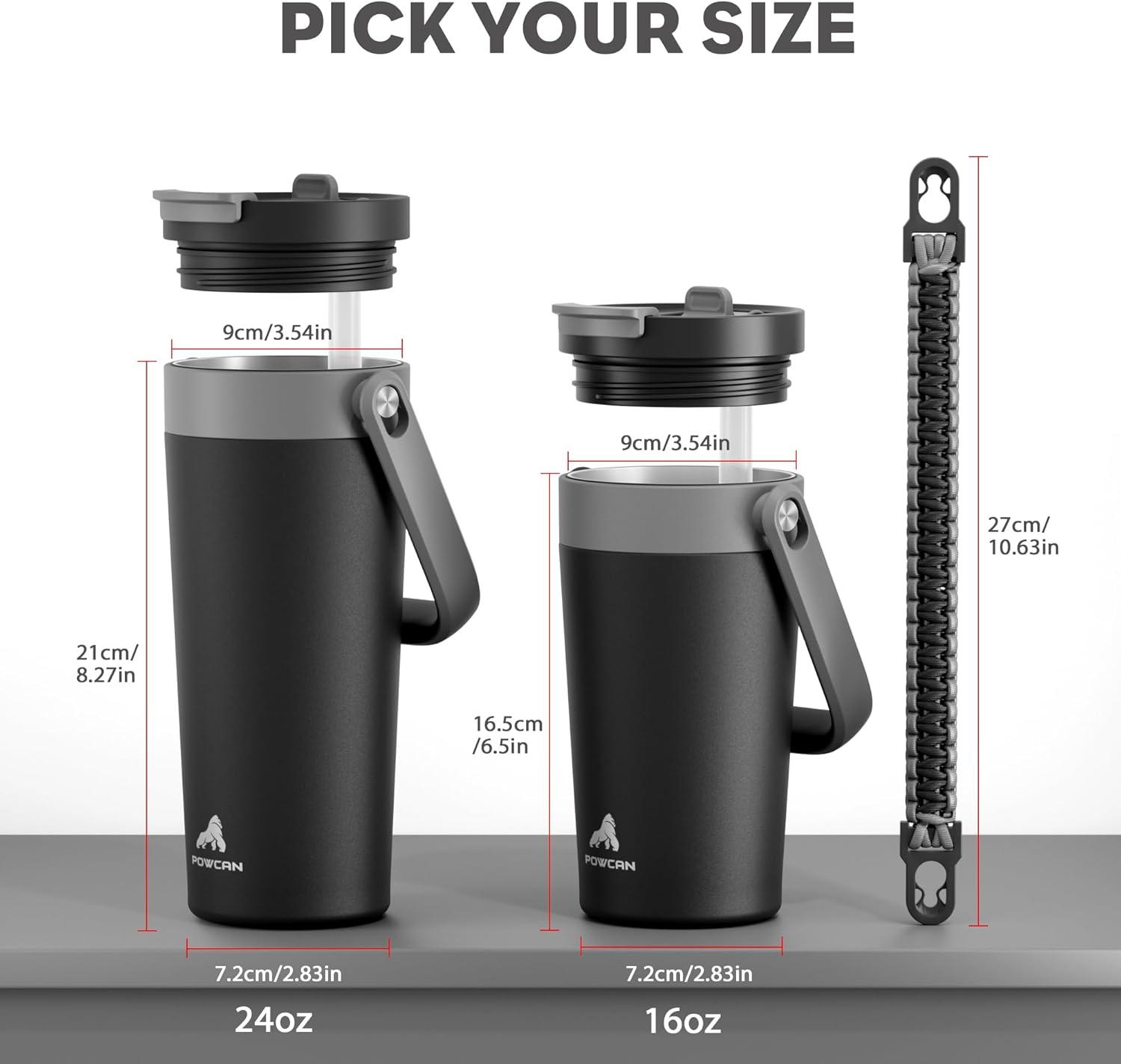 image16 oz Insulated Coffee Mug for Work 2in1 Straw Flip Lid Keep Cold 24H Fit in Car Cupholder Leakproof Stainless Steel Coffee Tumbler with Handle for Travel Outdoor Camping and Gifts DeepseaMidnight