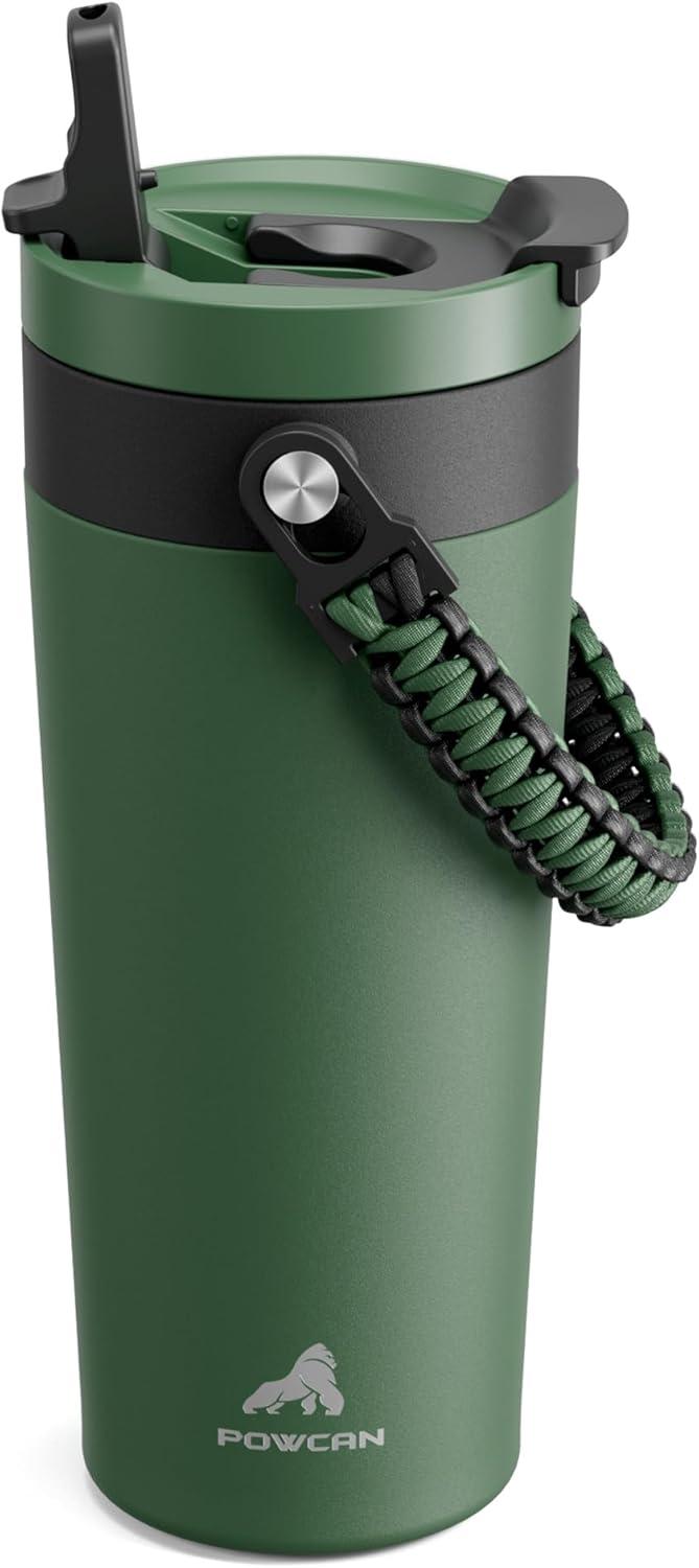 image16 oz Insulated Coffee Mug for Work 2in1 Straw Flip Lid Keep Cold 24H Fit in Car Cupholder Leakproof Stainless Steel Coffee Tumbler with Handle for Travel Outdoor Camping and Gifts DeepseaForest