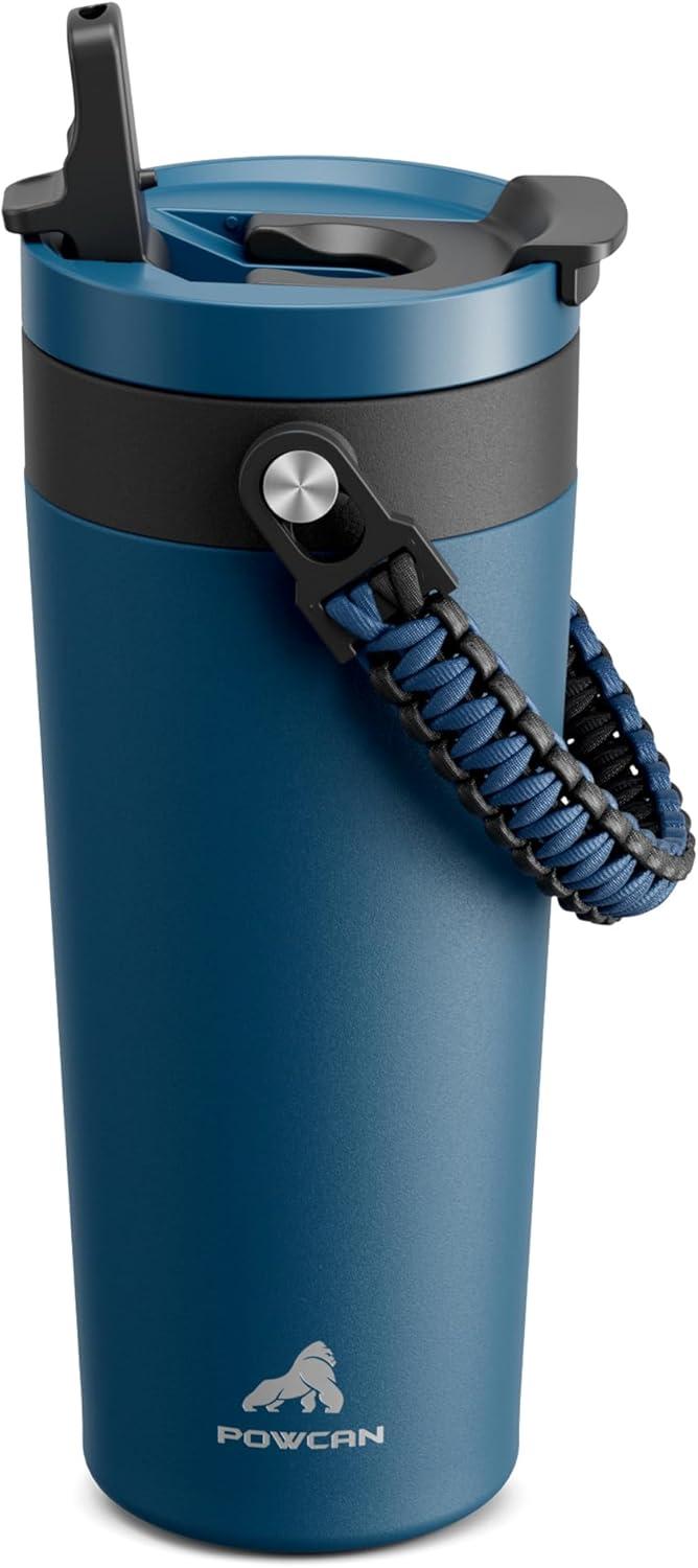 image16 oz Insulated Coffee Mug for Work 2in1 Straw Flip Lid Keep Cold 24H Fit in Car Cupholder Leakproof Stainless Steel Coffee Tumbler with Handle for Travel Outdoor Camping and Gifts DeepseaDeepsea