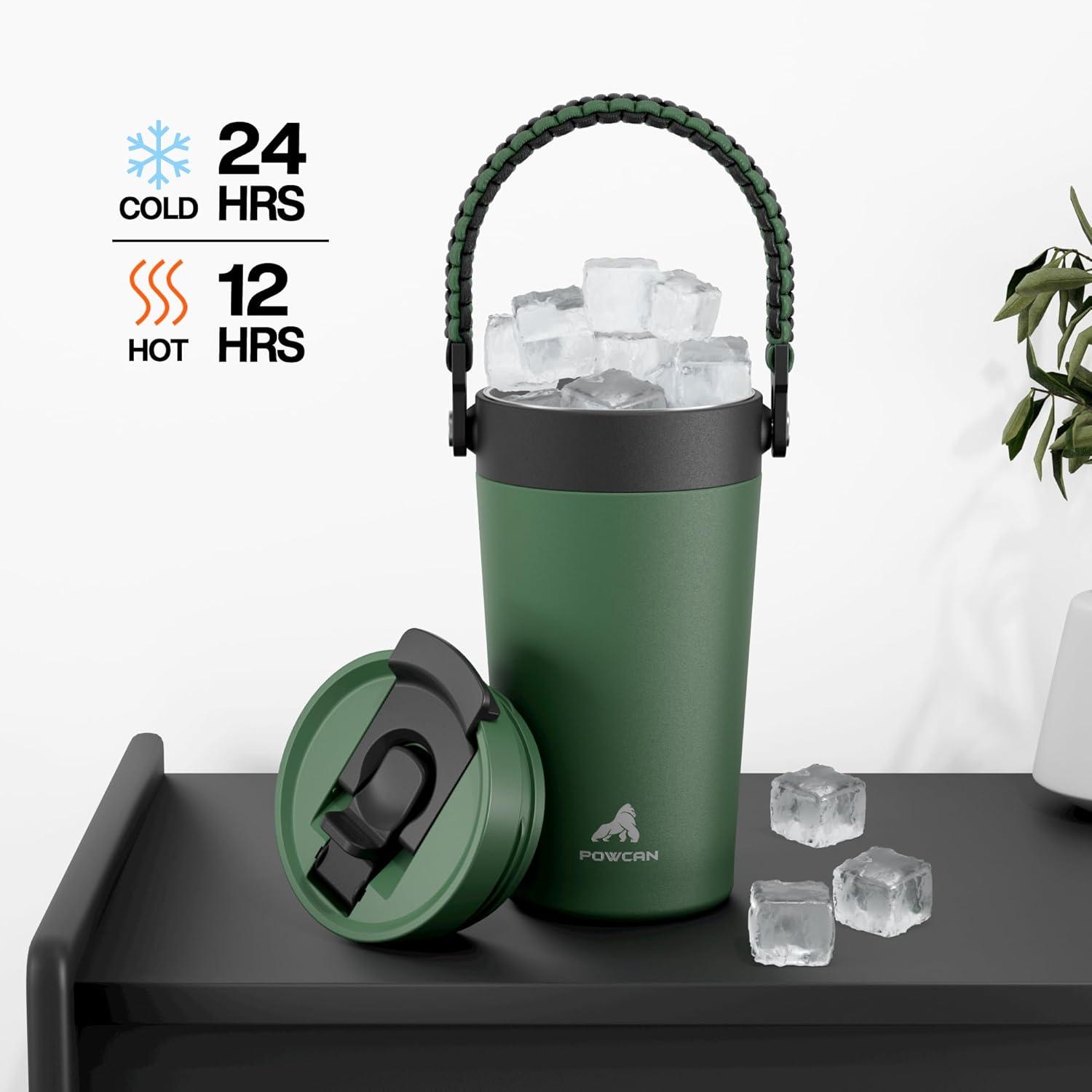image16 oz Insulated Coffee Mug for Work 2in1 Straw Flip Lid Keep Cold 24H Fit in Car Cupholder Leakproof Stainless Steel Coffee Tumbler with Handle for Travel Outdoor Camping and Gifts DeepseaForest