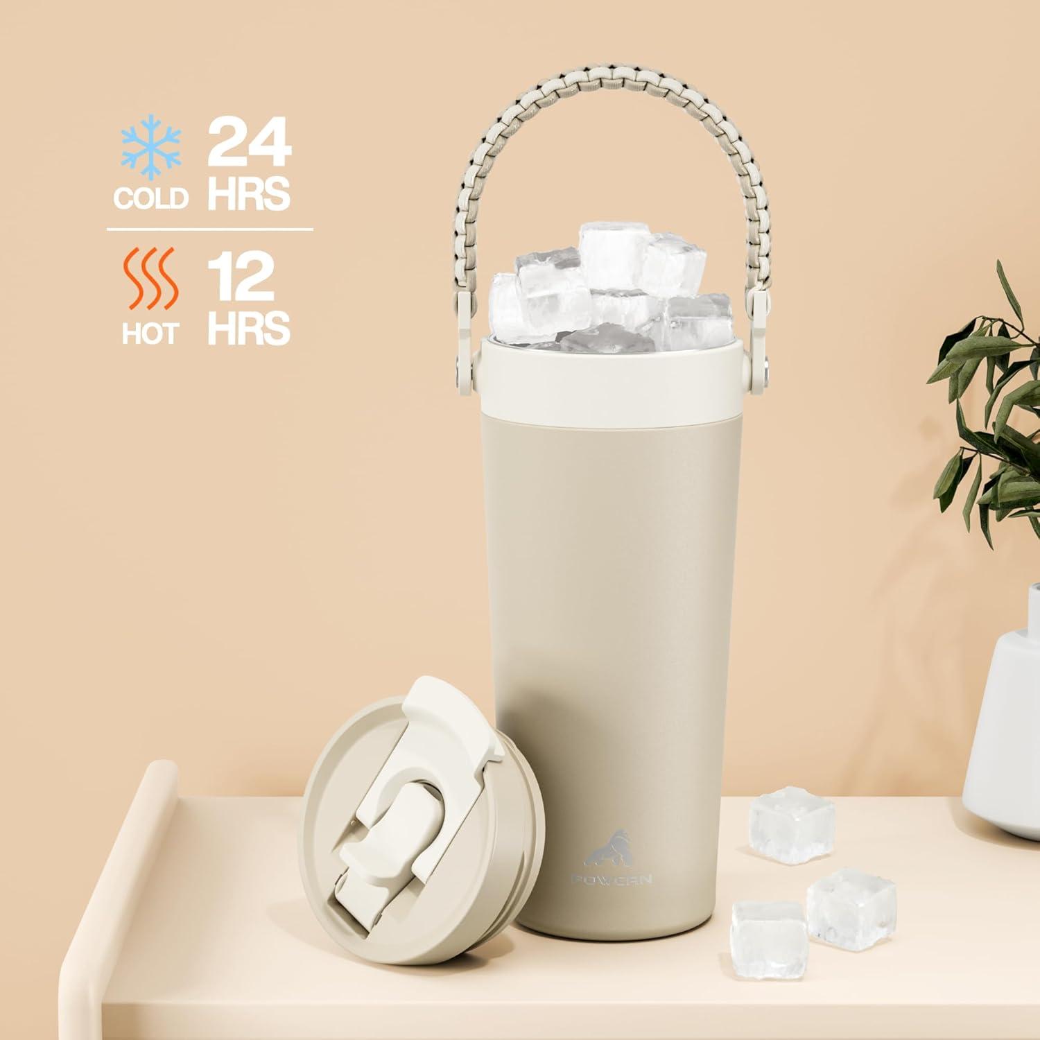 image16 oz Insulated Coffee Mug for Work 2in1 Straw Flip Lid Keep Cold 24H Fit in Car Cupholder Leakproof Stainless Steel Coffee Tumbler with Handle for Travel Outdoor Camping and Gifts DeepseaOat