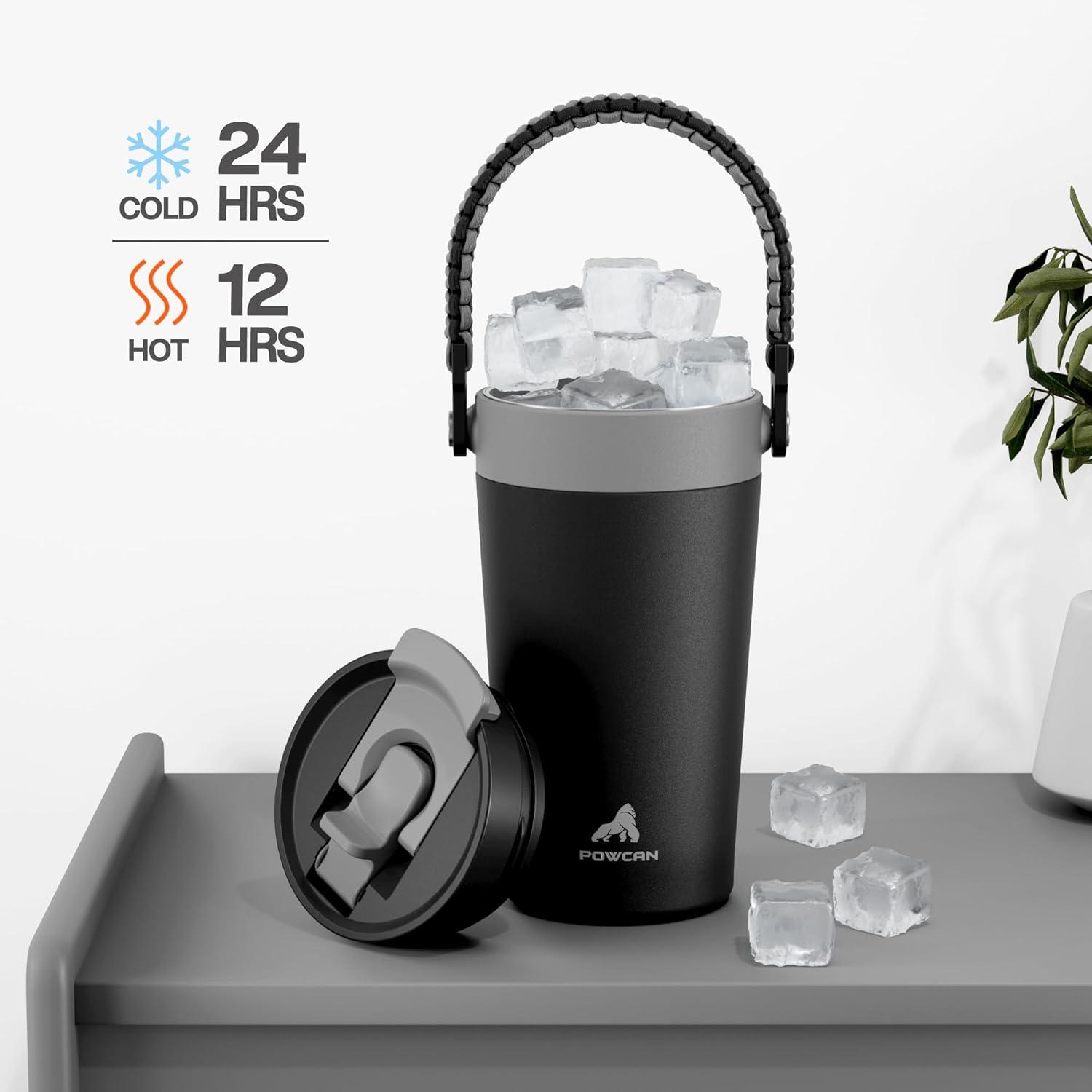 image16 oz Insulated Coffee Mug for Work 2in1 Straw Flip Lid Keep Cold 24H Fit in Car Cupholder Leakproof Stainless Steel Coffee Tumbler with Handle for Travel Outdoor Camping and Gifts DeepseaMidnight
