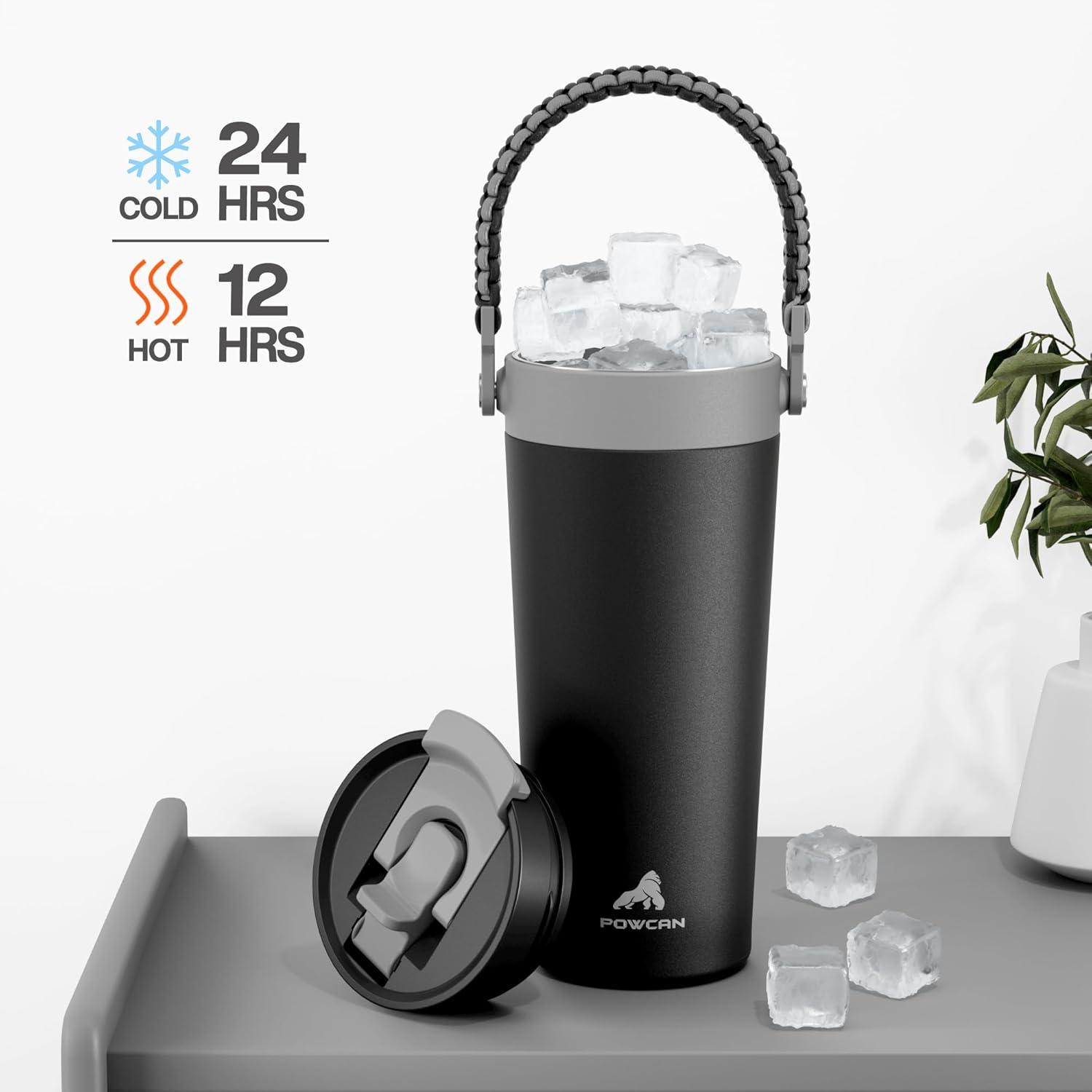 image16 oz Insulated Coffee Mug for Work 2in1 Straw Flip Lid Keep Cold 24H Fit in Car Cupholder Leakproof Stainless Steel Coffee Tumbler with Handle for Travel Outdoor Camping and Gifts DeepseaMidnight