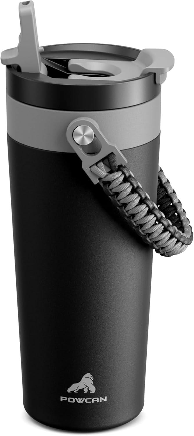 image16 oz Insulated Coffee Mug for Work 2in1 Straw Flip Lid Keep Cold 24H Fit in Car Cupholder Leakproof Stainless Steel Coffee Tumbler with Handle for Travel Outdoor Camping and Gifts DeepseaMidnight