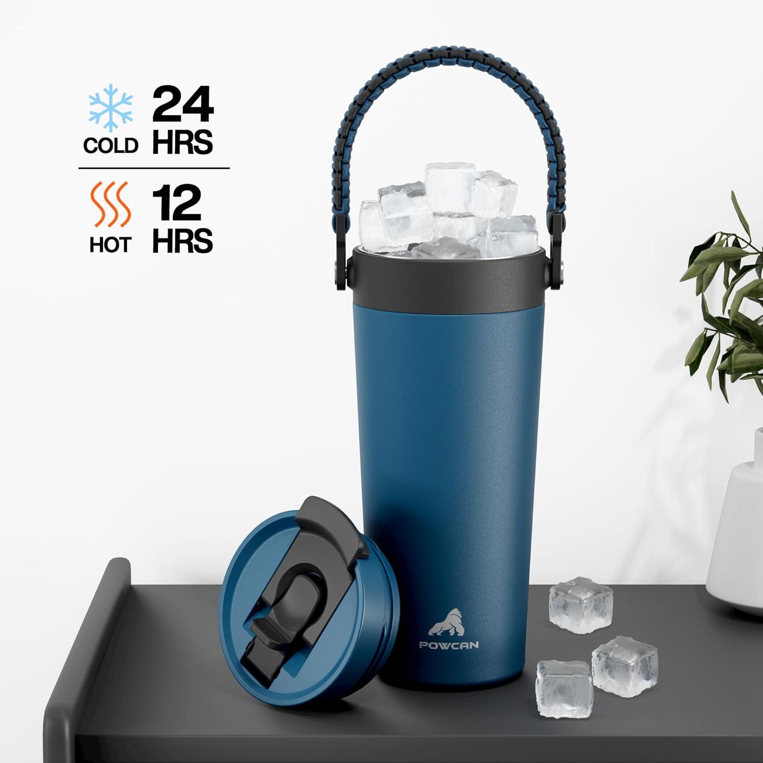 image16 oz Insulated Coffee Mug for Work 2in1 Straw Flip Lid Keep Cold 24H Fit in Car Cupholder Leakproof Stainless Steel Coffee Tumbler with Handle for Travel Outdoor Camping and Gifts DeepseaDeepsea