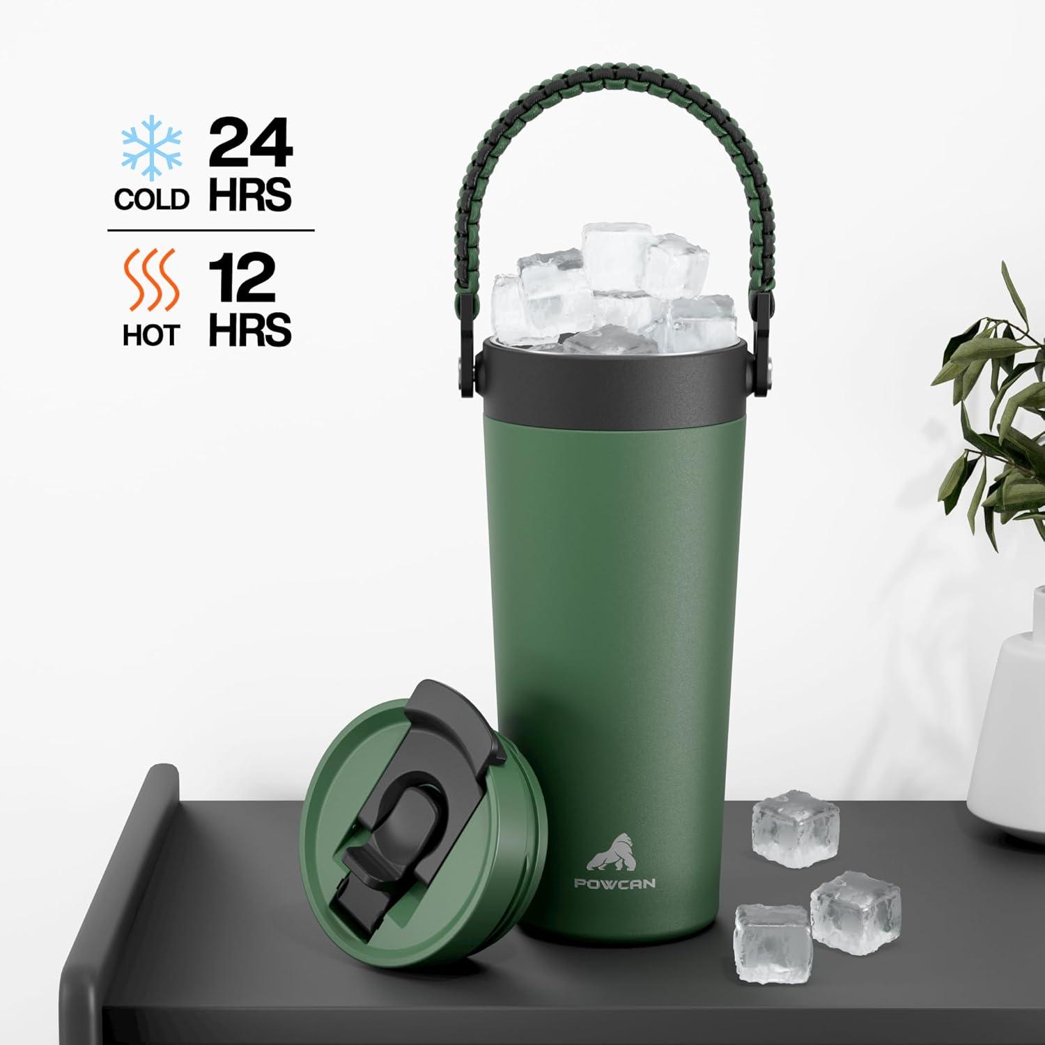 image16 oz Insulated Coffee Mug for Work 2in1 Straw Flip Lid Keep Cold 24H Fit in Car Cupholder Leakproof Stainless Steel Coffee Tumbler with Handle for Travel Outdoor Camping and Gifts DeepseaForest