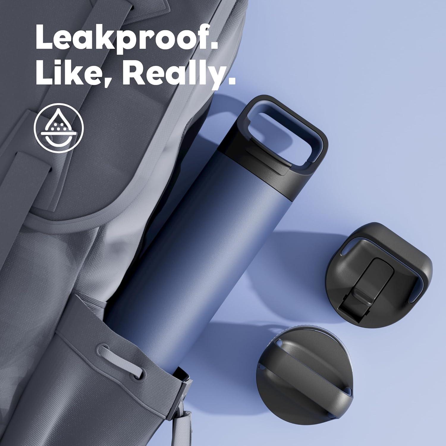 image24 oz Insulated Water Bottle for Sports 3 Lids Leakproof Keep Cold 24H Car Cupholder Friendly Stainless Steel Water Flask with Straw and Spout Caps for Gym School Work Cycling Midnight BlackNavy Blue