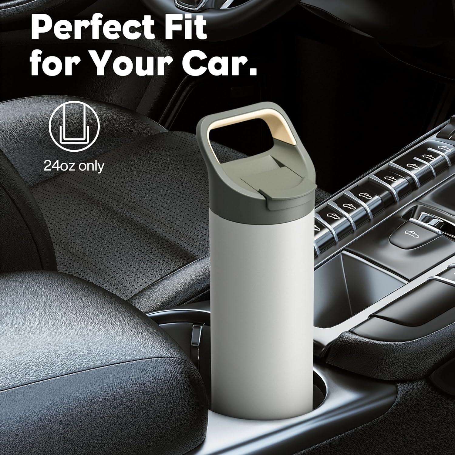 image24 oz Insulated Water Bottle for Sports 3 Lids Leakproof Keep Cold 24H Car Cupholder Friendly Stainless Steel Water Flask with Straw and Spout Caps for Gym School Work Cycling Midnight BlackSage Gray