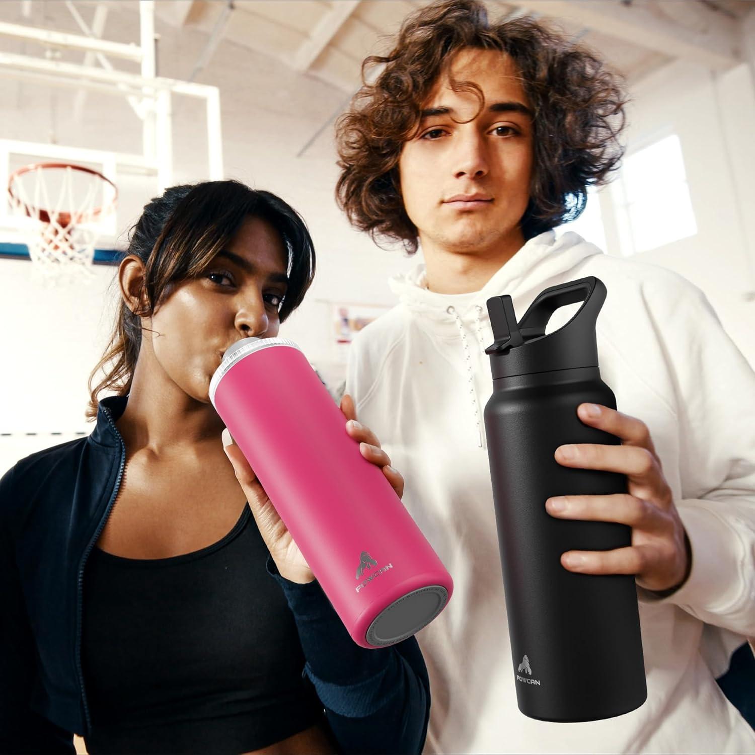 image24 oz Insulated Water Bottle for Sports 3 Lids Leakproof Keep Cold 24H Car Cupholder Friendly Stainless Steel Water Flask with Straw and Spout Caps for Gym School Work Cycling Midnight BlackForest Green