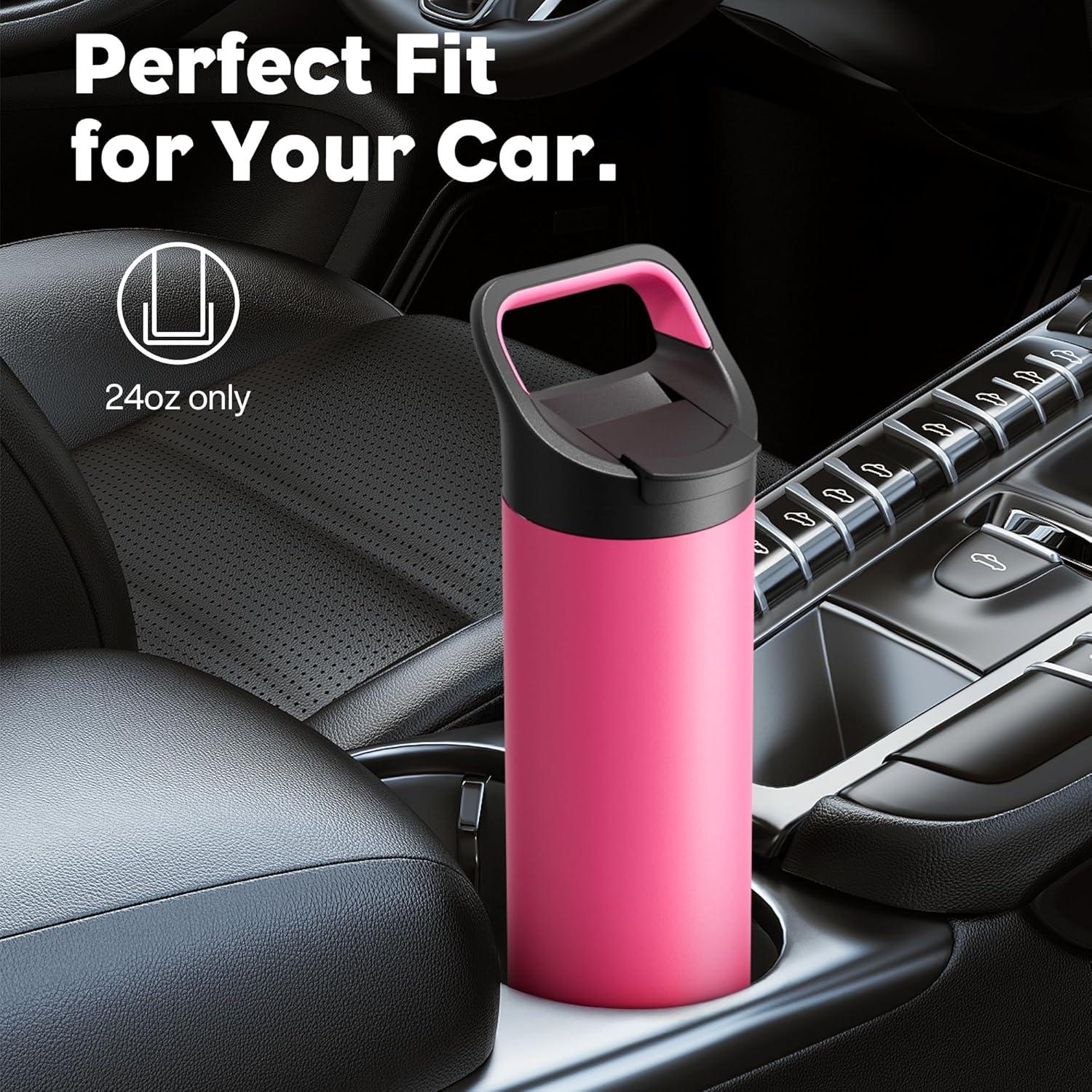 image24 oz Insulated Water Bottle for Sports 3 Lids Leakproof Keep Cold 24H Car Cupholder Friendly Stainless Steel Water Flask with Straw and Spout Caps for Gym School Work Cycling Midnight BlackLake Blue