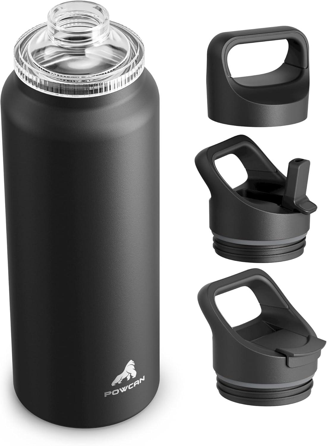 image24 oz Insulated Water Bottle for Sports 3 Lids Leakproof Keep Cold 24H Car Cupholder Friendly Stainless Steel Water Flask with Straw and Spout Caps for Gym School Work Cycling Midnight BlackMidnight Black