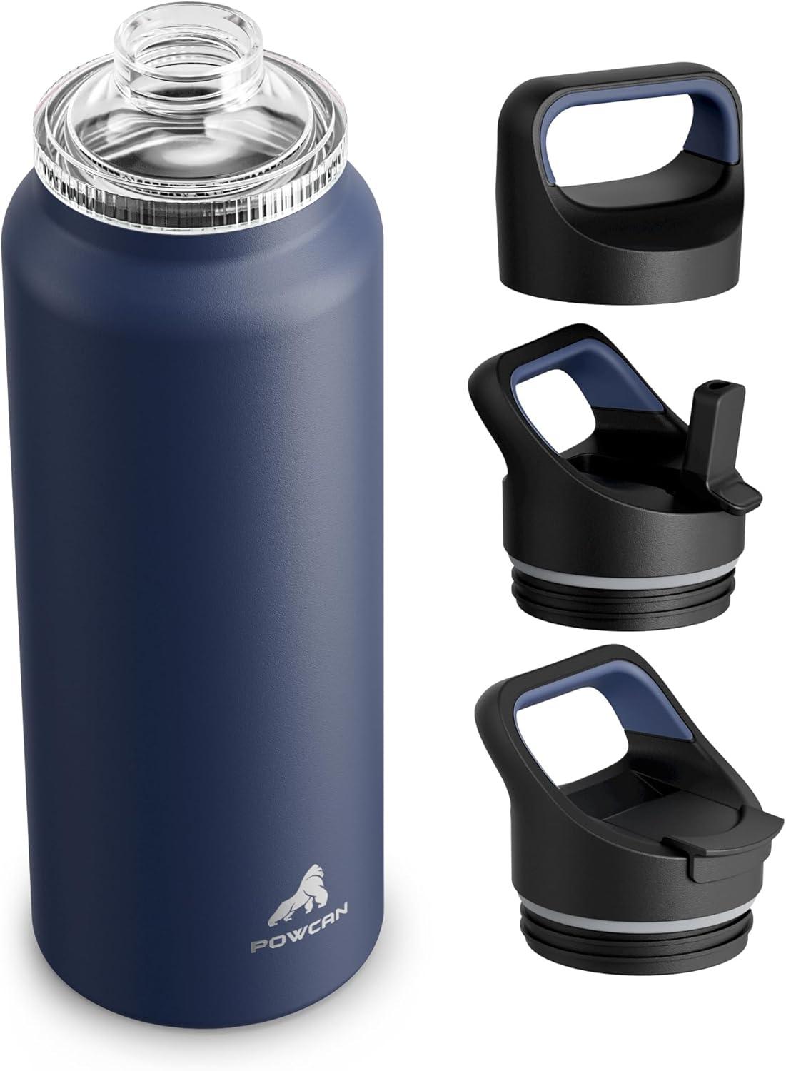 image24 oz Insulated Water Bottle for Sports 3 Lids Leakproof Keep Cold 24H Car Cupholder Friendly Stainless Steel Water Flask with Straw and Spout Caps for Gym School Work Cycling Midnight BlackNavy Blue