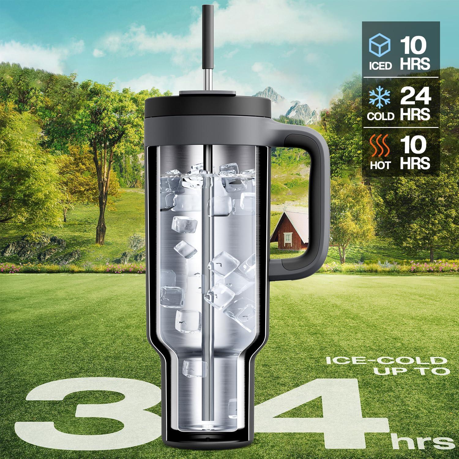 image40 oz Camo Tumbler with Handle 2in1 Straw and Sip Lid Leakproof Dishwasher Safe Insulated Stainless Steel Travel Coffee Mug Keeps Cold for 34 Hours Fits in Car Cup Holder Navy DigitalMidnight