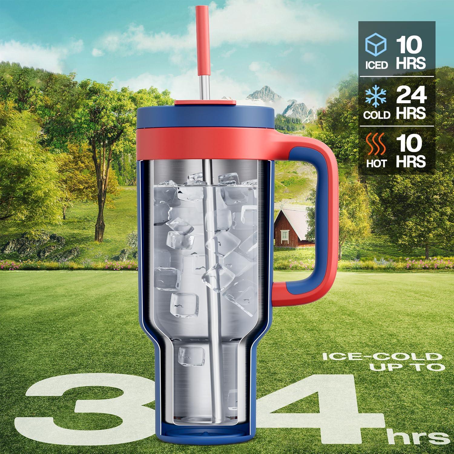image40 oz Camo Tumbler with Handle 2in1 Straw and Sip Lid Leakproof Dishwasher Safe Insulated Stainless Steel Travel Coffee Mug Keeps Cold for 34 Hours Fits in Car Cup Holder Navy DigitalHeroic