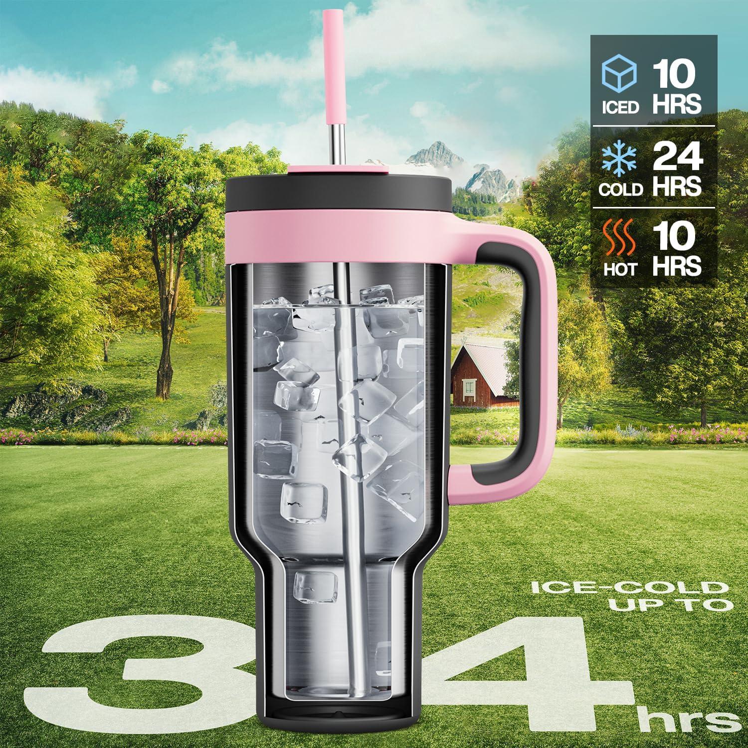 image40 oz Camo Tumbler with Handle 2in1 Straw and Sip Lid Leakproof Dishwasher Safe Insulated Stainless Steel Travel Coffee Mug Keeps Cold for 34 Hours Fits in Car Cup Holder Navy DigitalRebellion