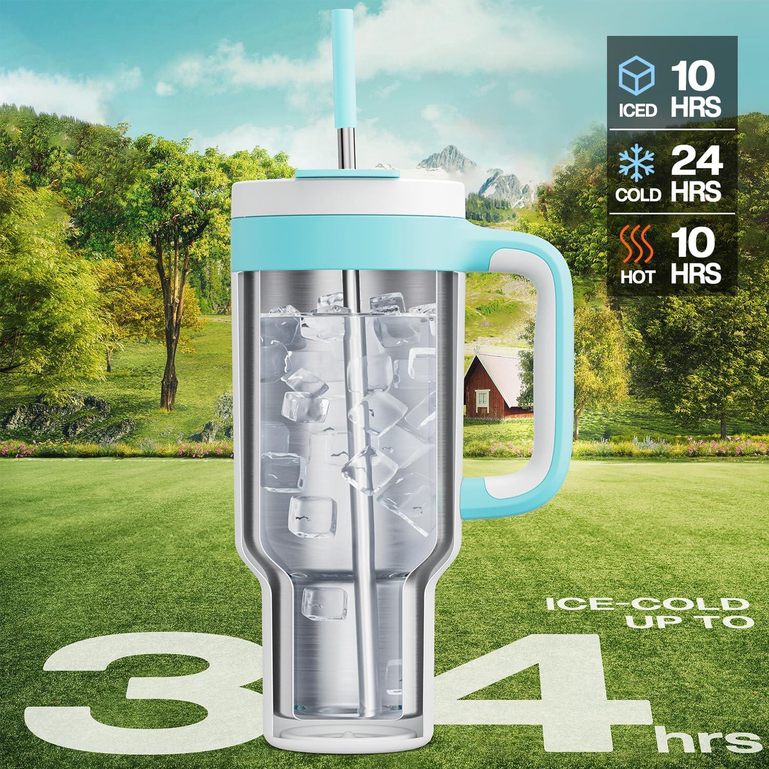 image40 oz Camo Tumbler with Handle 2in1 Straw and Sip Lid Leakproof Dishwasher Safe Insulated Stainless Steel Travel Coffee Mug Keeps Cold for 34 Hours Fits in Car Cup Holder Navy DigitalGlacier
