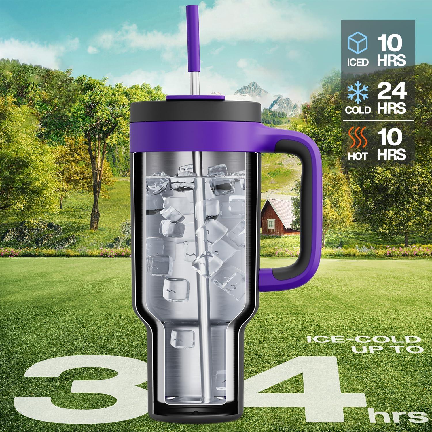 image40 oz Camo Tumbler with Handle 2in1 Straw and Sip Lid Leakproof Dishwasher Safe Insulated Stainless Steel Travel Coffee Mug Keeps Cold for 34 Hours Fits in Car Cup Holder Navy DigitalIris