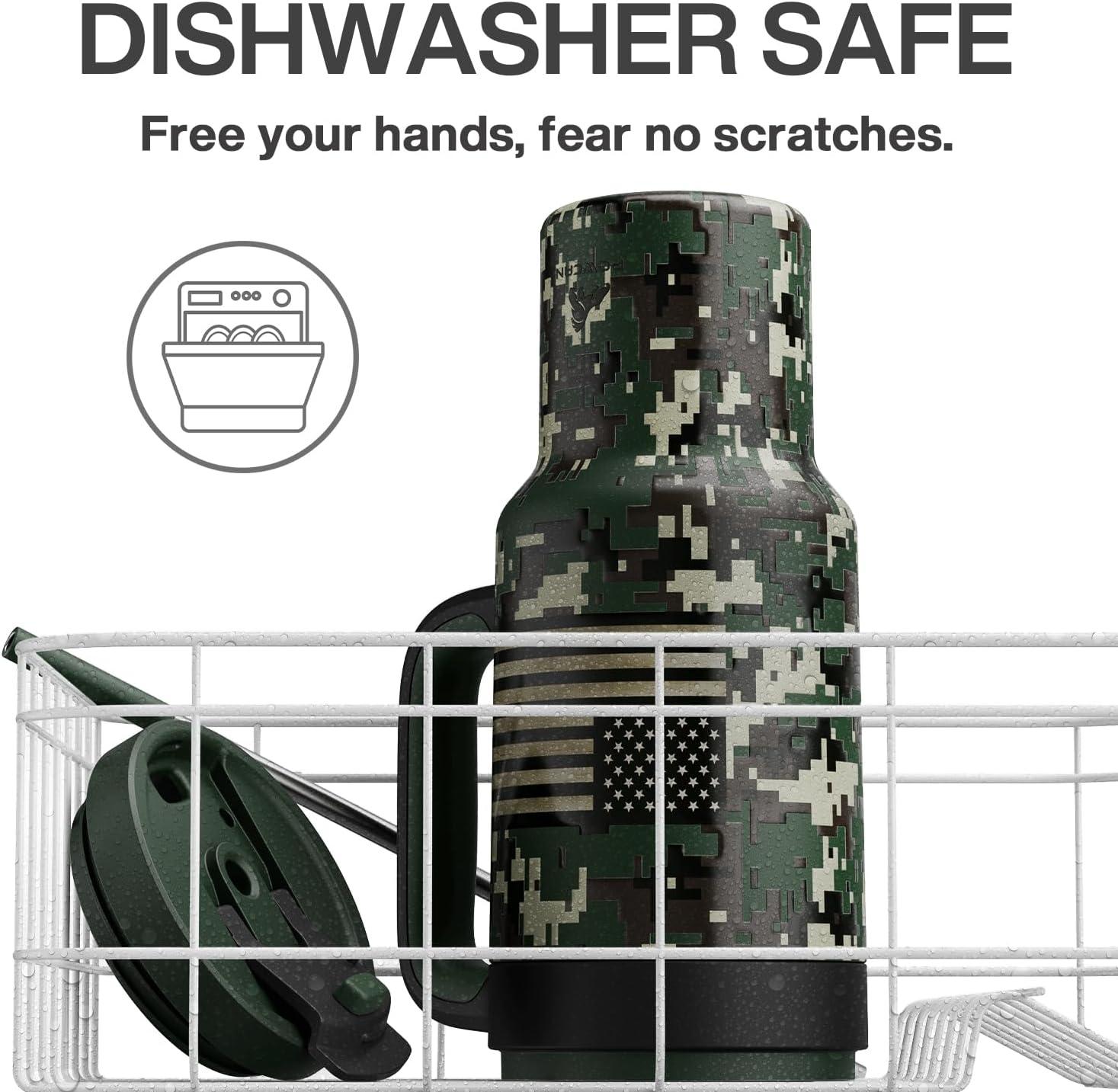 image40 oz Camo Tumbler with Handle 2in1 Straw and Sip Lid Leakproof Dishwasher Safe Insulated Stainless Steel Travel Coffee Mug Keeps Cold for 34 Hours Fits in Car Cup Holder Navy DigitalWoodland Flag