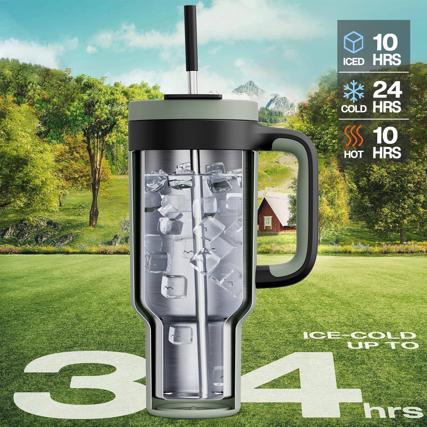 image40 oz Camo Tumbler with Handle 2in1 Straw and Sip Lid Leakproof Dishwasher Safe Insulated Stainless Steel Travel Coffee Mug Keeps Cold for 34 Hours Fits in Car Cup Holder Navy DigitalAgave