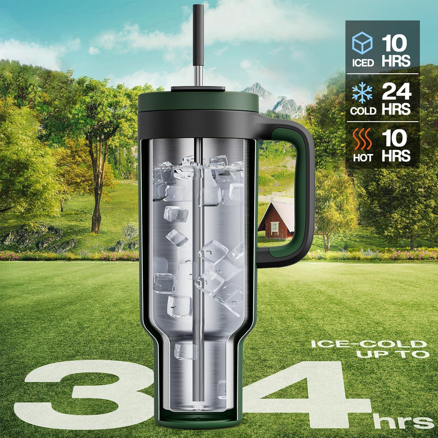 image40 oz Camo Tumbler with Handle 2in1 Straw and Sip Lid Leakproof Dishwasher Safe Insulated Stainless Steel Travel Coffee Mug Keeps Cold for 34 Hours Fits in Car Cup Holder Navy DigitalForest