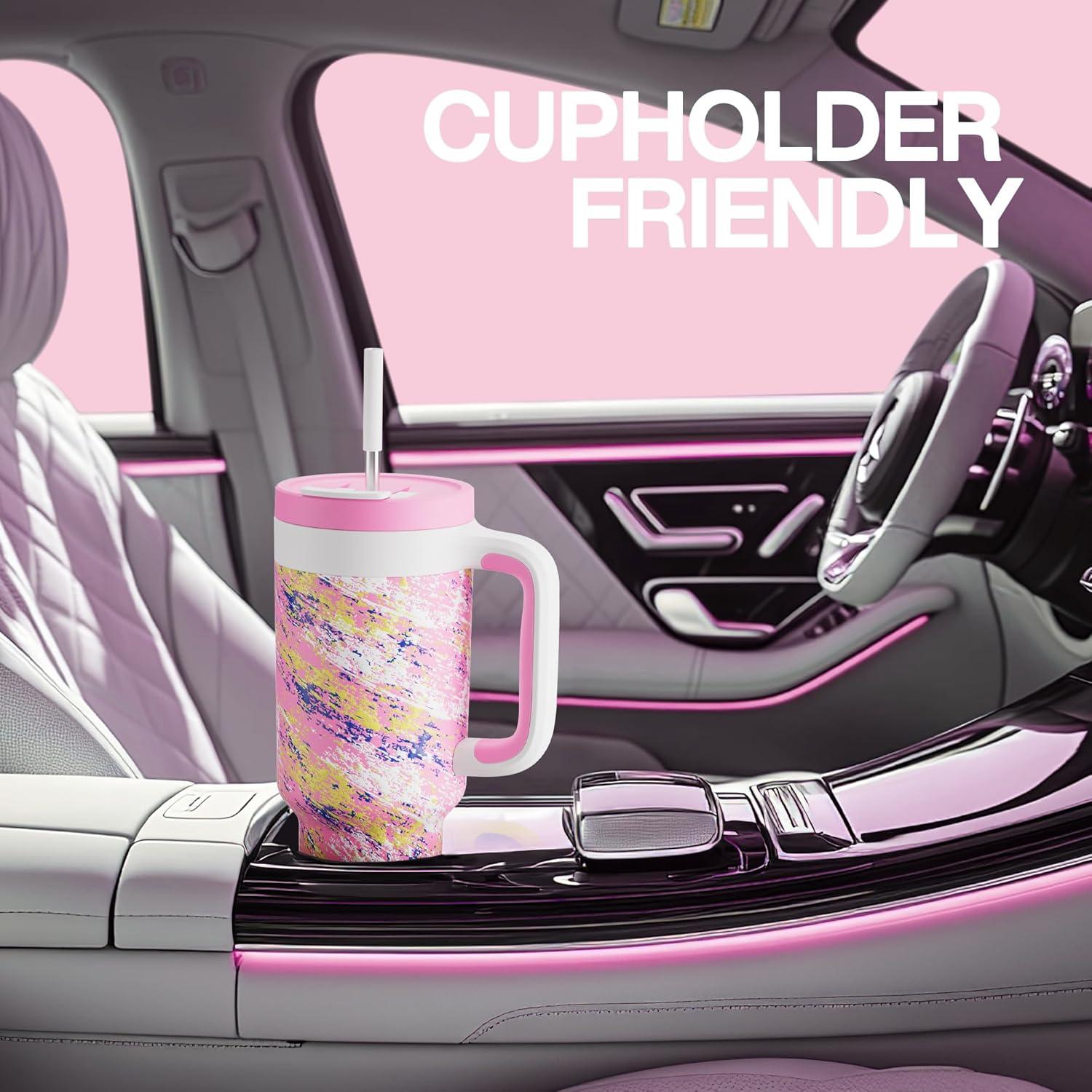 image40 oz Camo Tumbler with Handle 2in1 Straw and Sip Lid Leakproof Dishwasher Safe Insulated Stainless Steel Travel Coffee Mug Keeps Cold for 34 Hours Fits in Car Cup Holder Navy DigitalPink Ladies