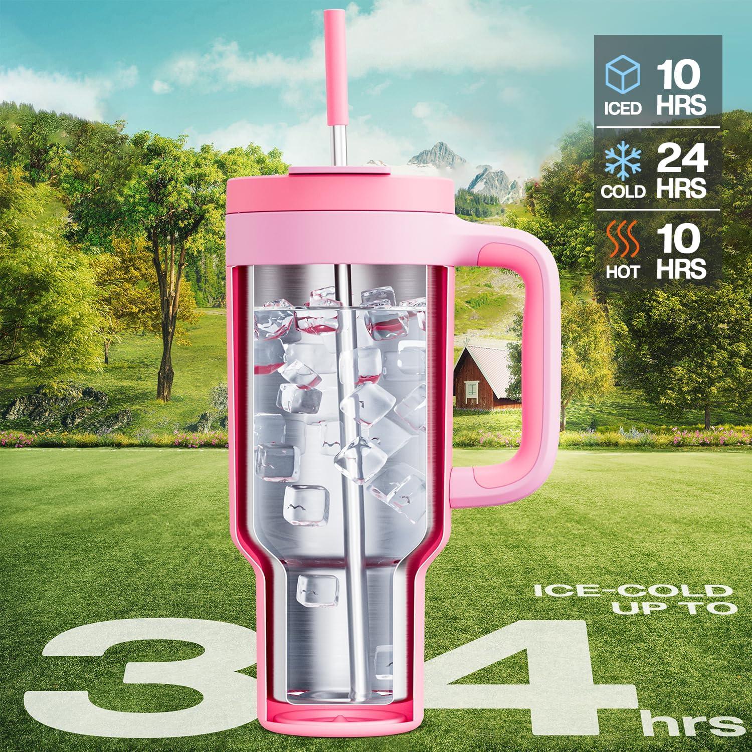 image40 oz Camo Tumbler with Handle 2in1 Straw and Sip Lid Leakproof Dishwasher Safe Insulated Stainless Steel Travel Coffee Mug Keeps Cold for 34 Hours Fits in Car Cup Holder Navy DigitalCoral