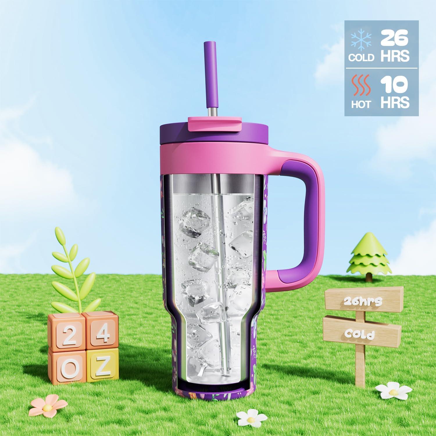 image40 oz Camo Tumbler with Handle 2in1 Straw and Sip Lid Leakproof Dishwasher Safe Insulated Stainless Steel Travel Coffee Mug Keeps Cold for 34 Hours Fits in Car Cup Holder Navy DigitalButterfly Field